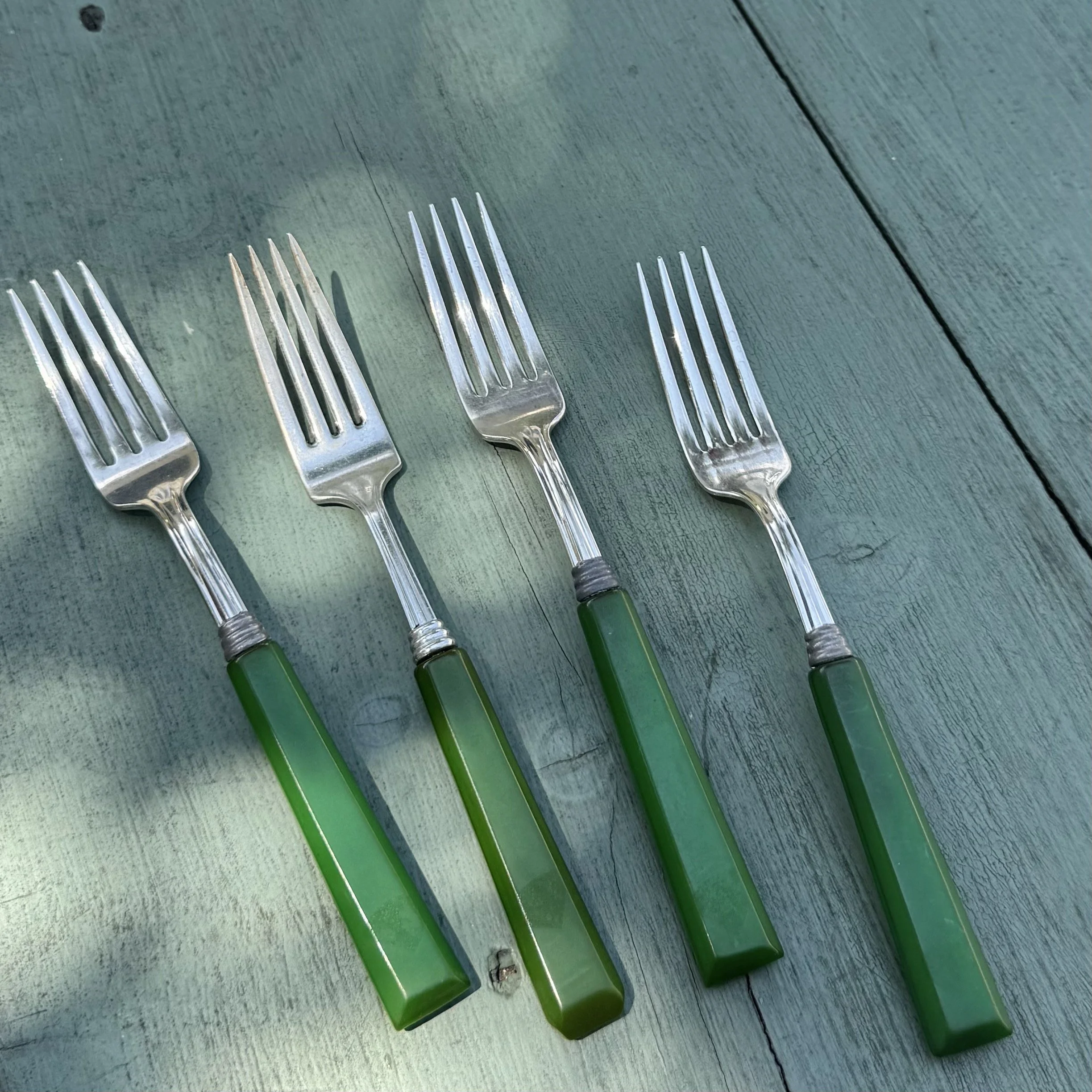 Vintage Green 'Bakelite' Handle Forks
