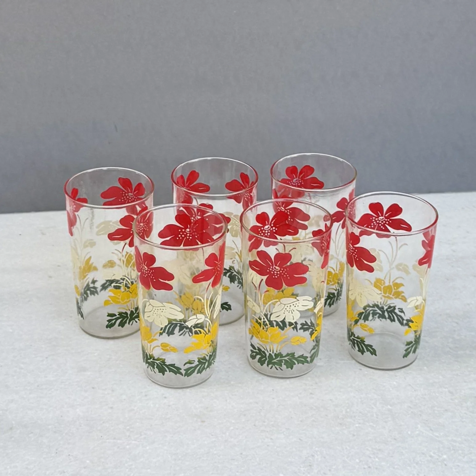 1970's Anchor Hocking Multicolor Flower Glasses