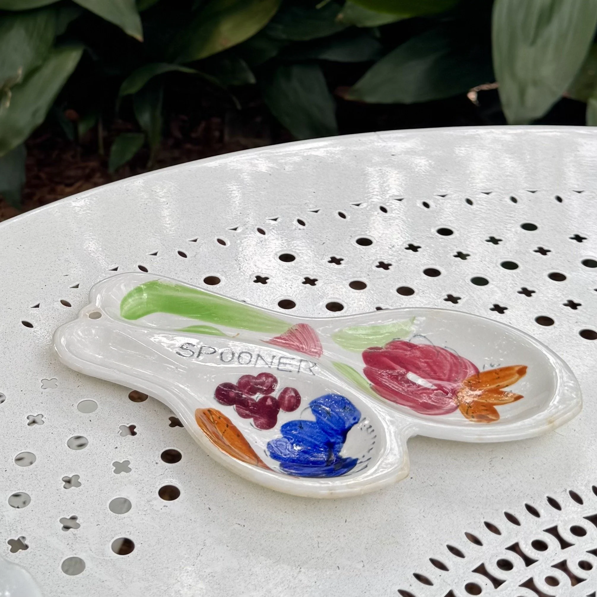 Vintage Hand Painted Colorful Spoon Rest