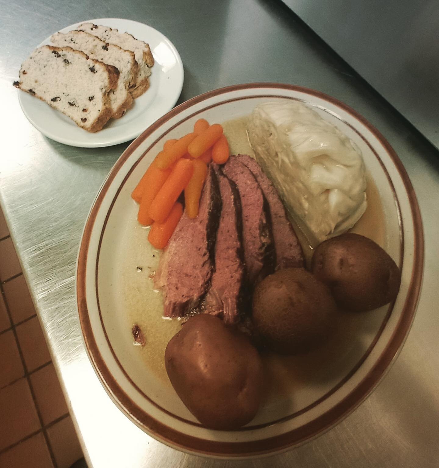 St Patty&rsquo;s Day this Friday March 17!! &quot;Traditional Irish Boil&quot;
Corned Beef
Cabbage
Red potatoes
Carrots
Raisin and caraway seed soda bread