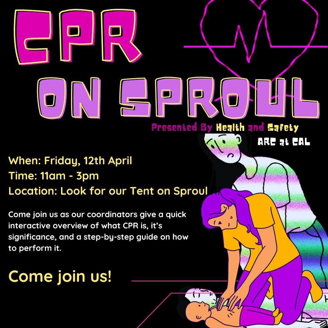 Come join Health &amp; Safety for CPR on Sproul on Friday, April 12th from 11am to 3pm!! Look for our tent on Upper Sproul to locate us and come join us as our Health &amp; Safety coordinators give a quick overview of what CPR is, its significance, a