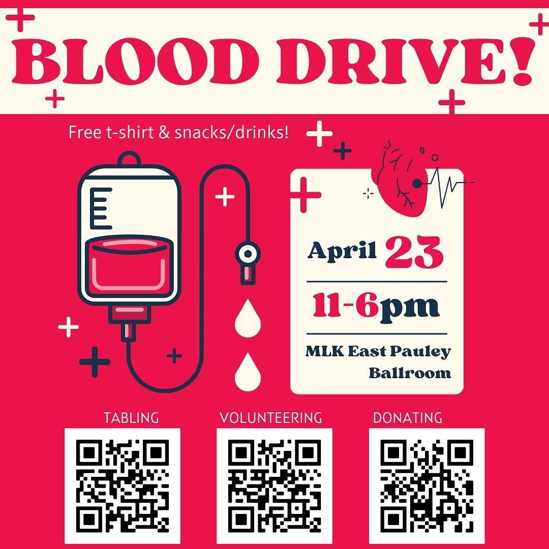 Save the date for our upcoming April Blood Drive! It will be happening on April 23rd (Tuesday) from 11:00am to 6:00pm at MLK East Pauley Ballroom! Support through donating or volunteering! Links to sign-ups can be found in our bio! We will also be ta