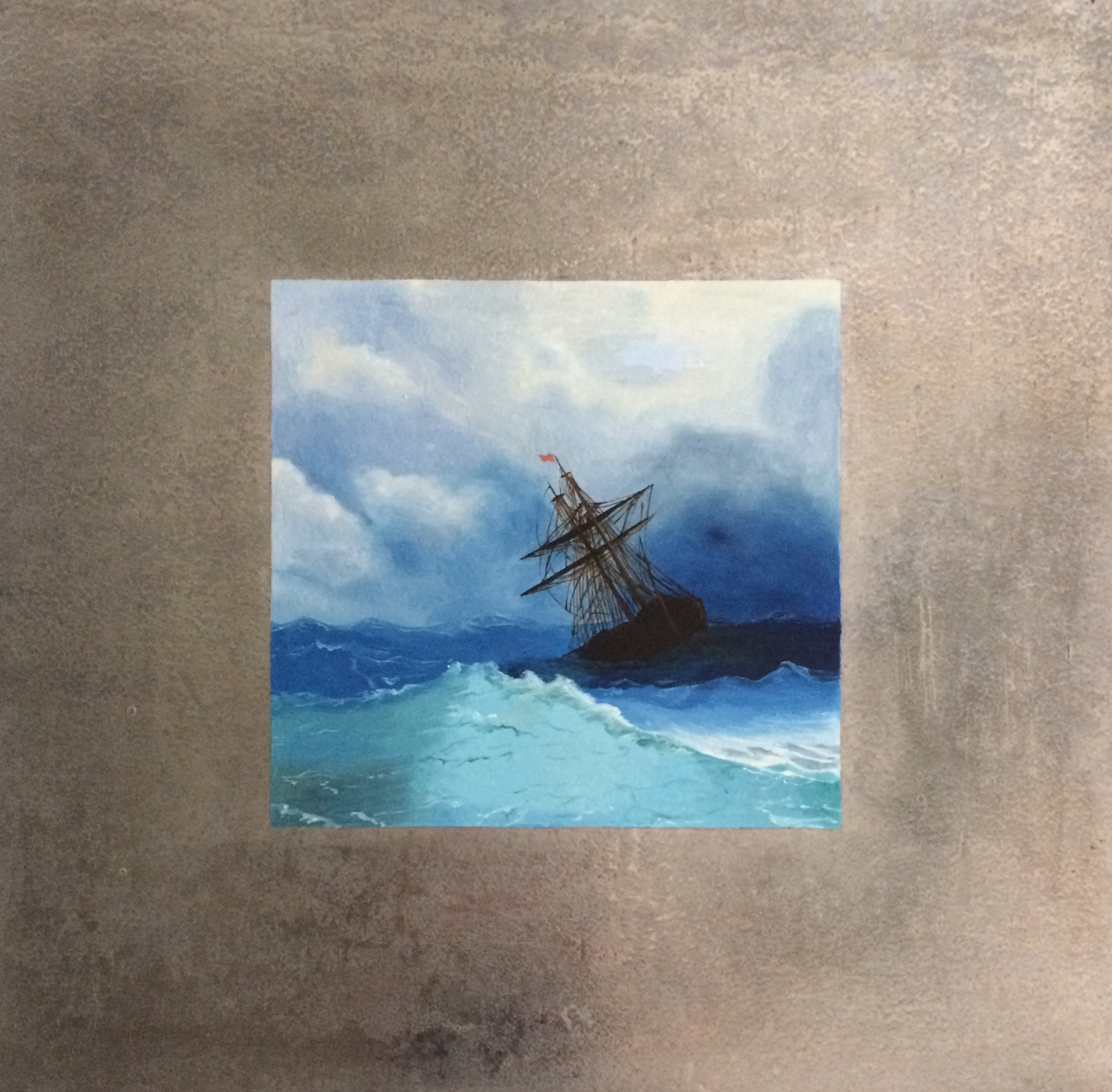 Stormy Seas ( after Aivazovsky) oil on aluminum. 16 x 16"