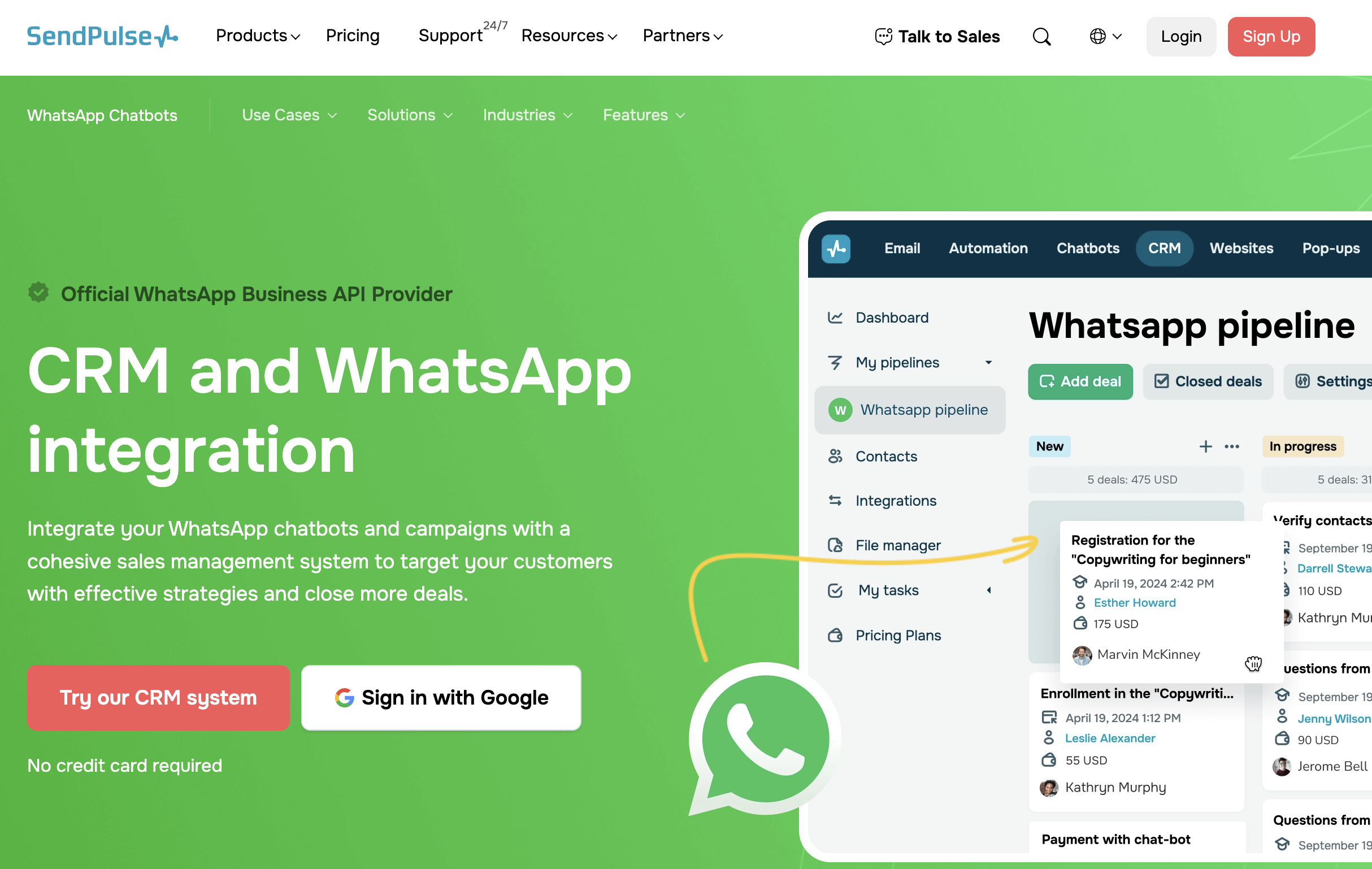 SendPulse WhatsApp CRM Tool
