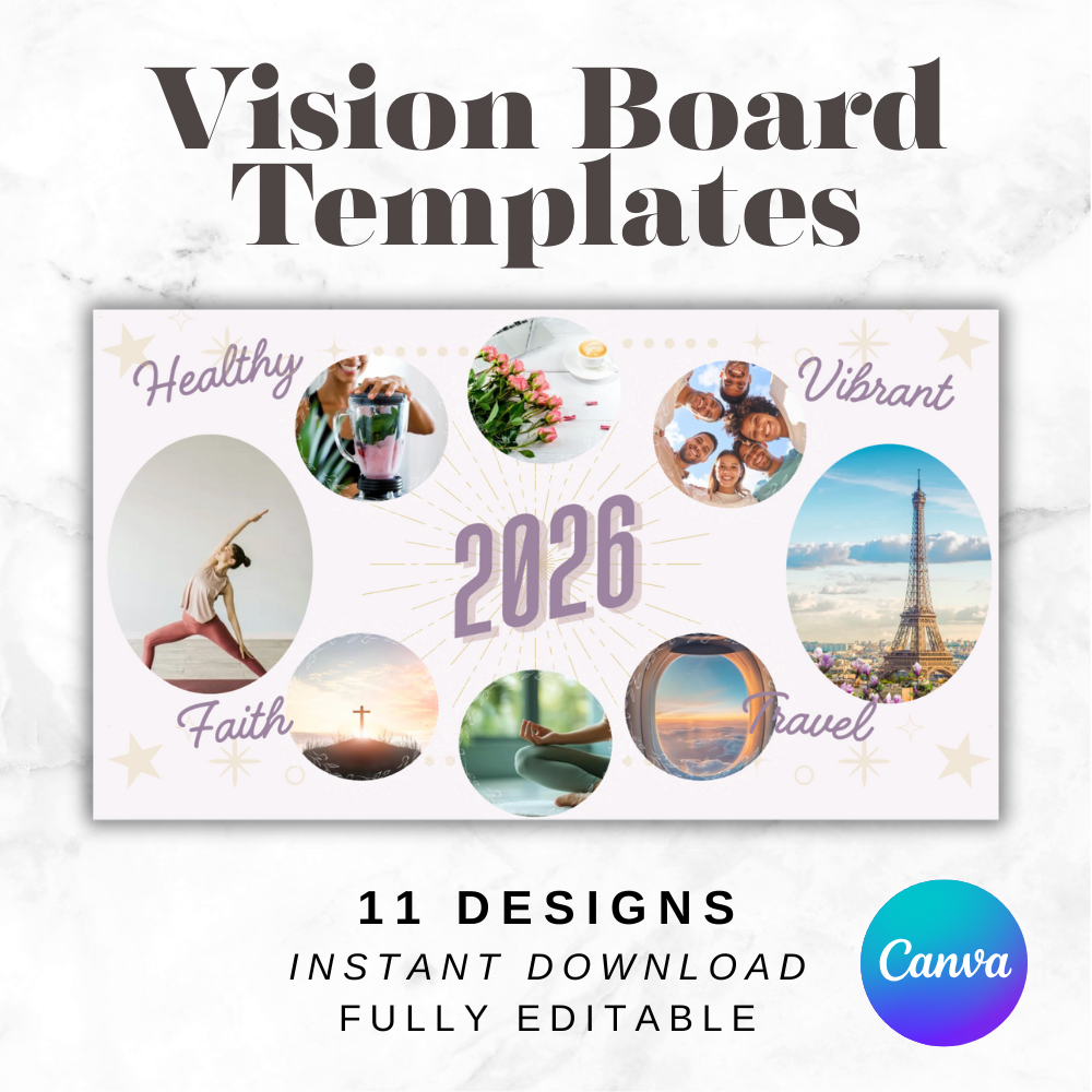 Vision Board 2026 Templates (Editable Canva Bundle)