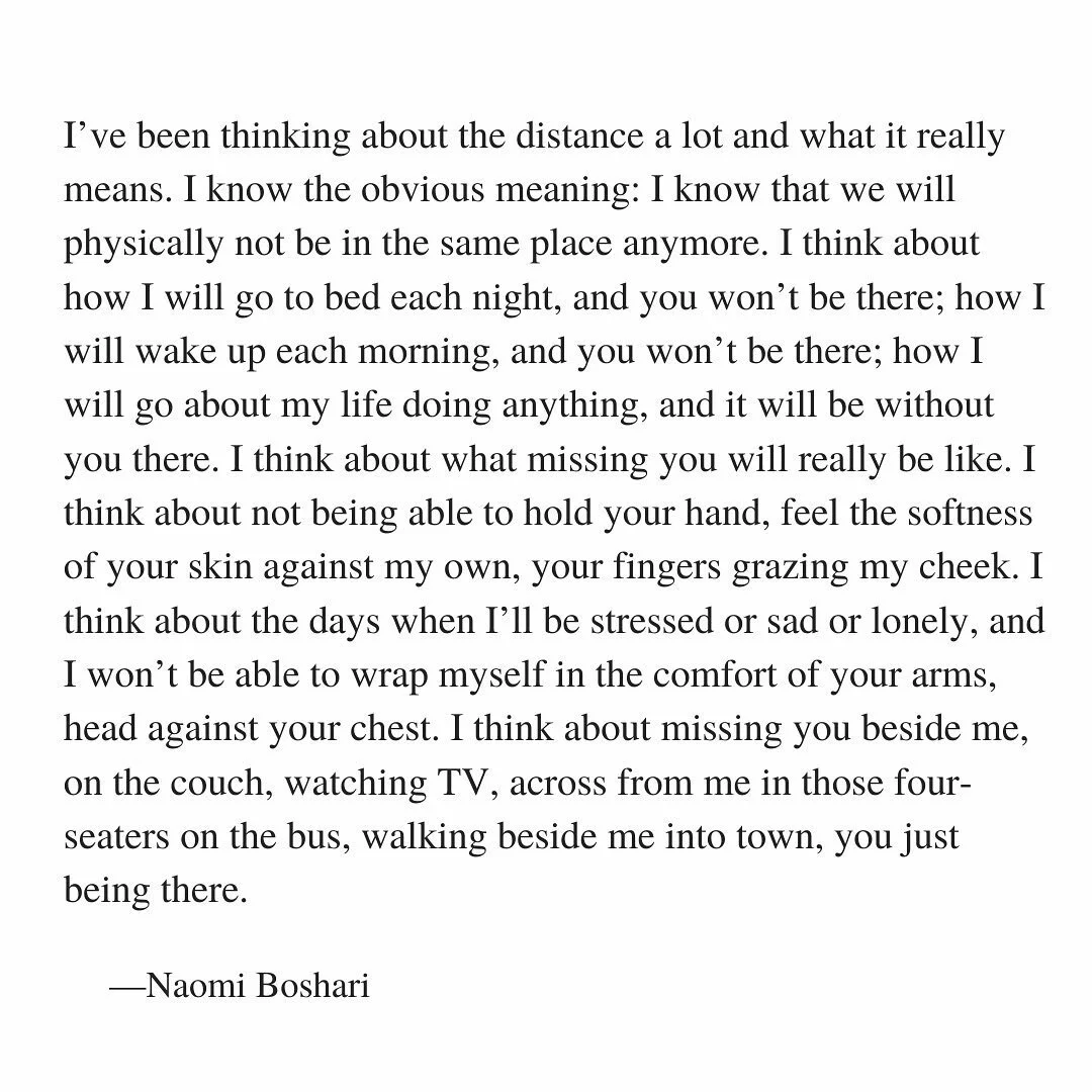I&rsquo;m afraid of the unanswered messages&mdash;the short, empty responses that lead to assumptions and paranoia from not-knowing. I&rsquo;m afraid of missed Skype calls. The inevitable busyness that comes with school and work and friends and famil