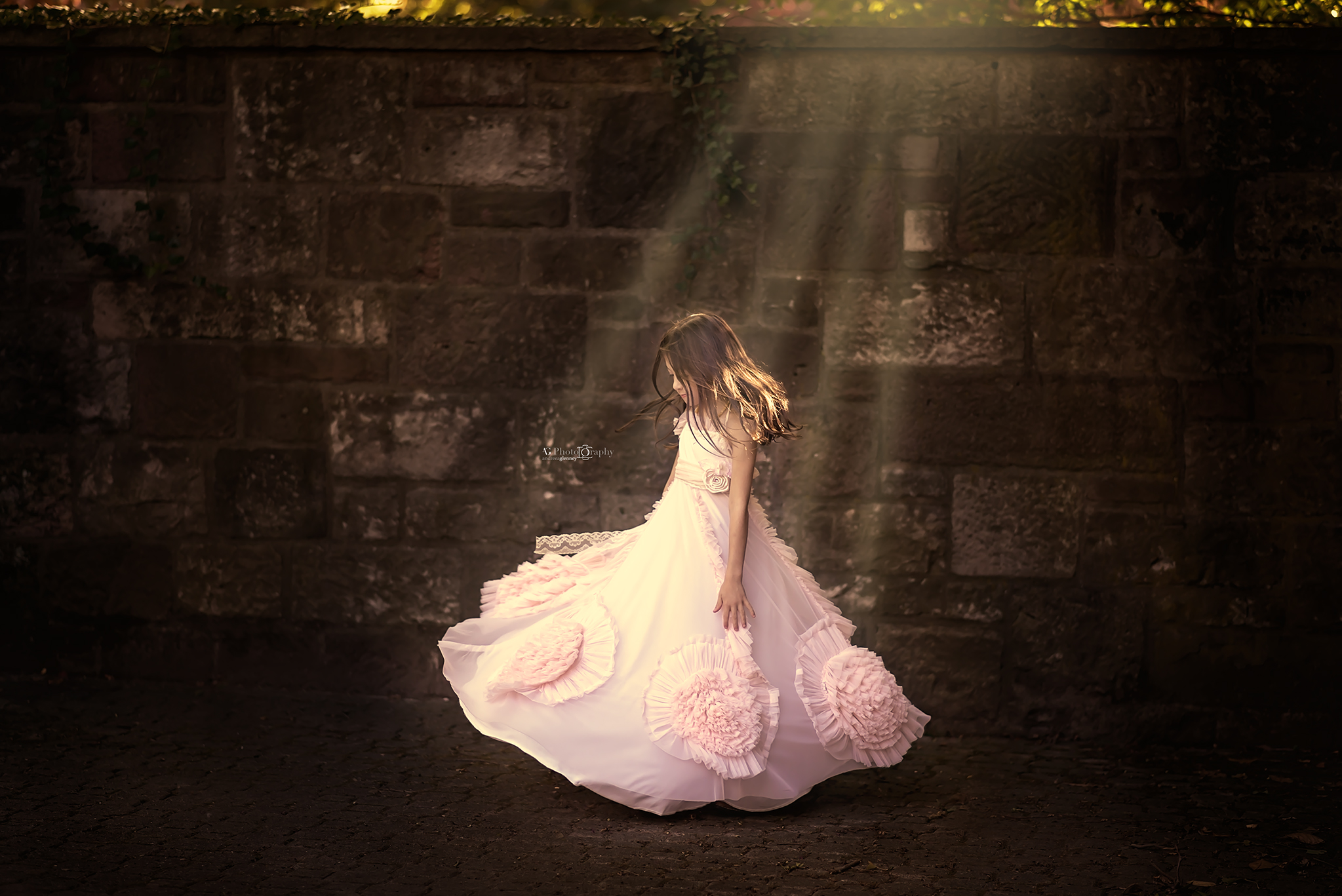 Girl twirling during a stylized princess session in Bergen County