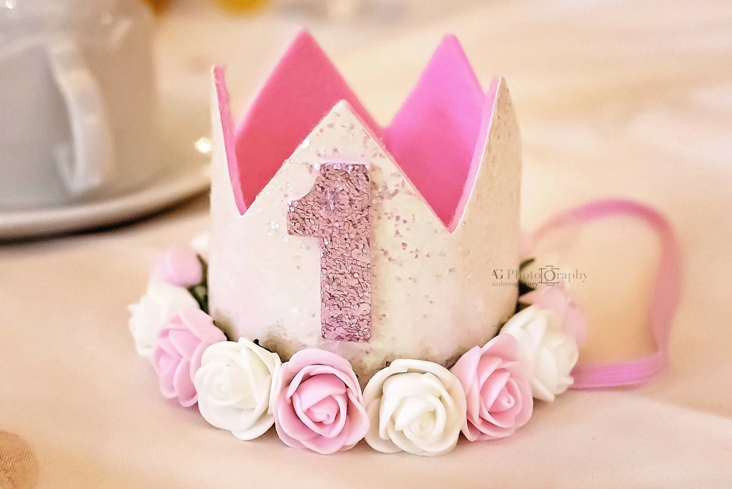 Baby girl's crown for her first birthday at an event in Bergen County, New Jersey