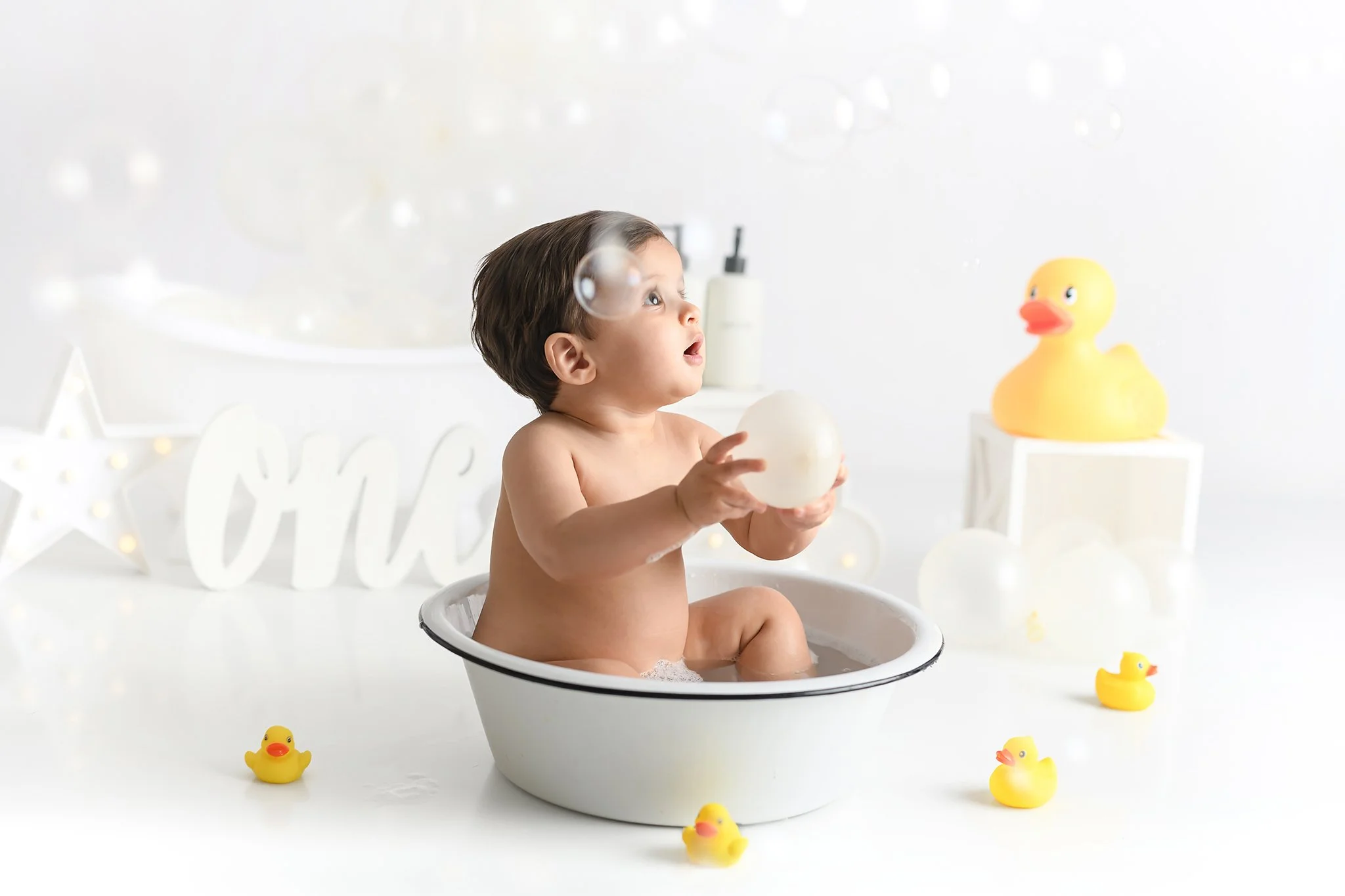 Rubber duckie bubble bath-one year old