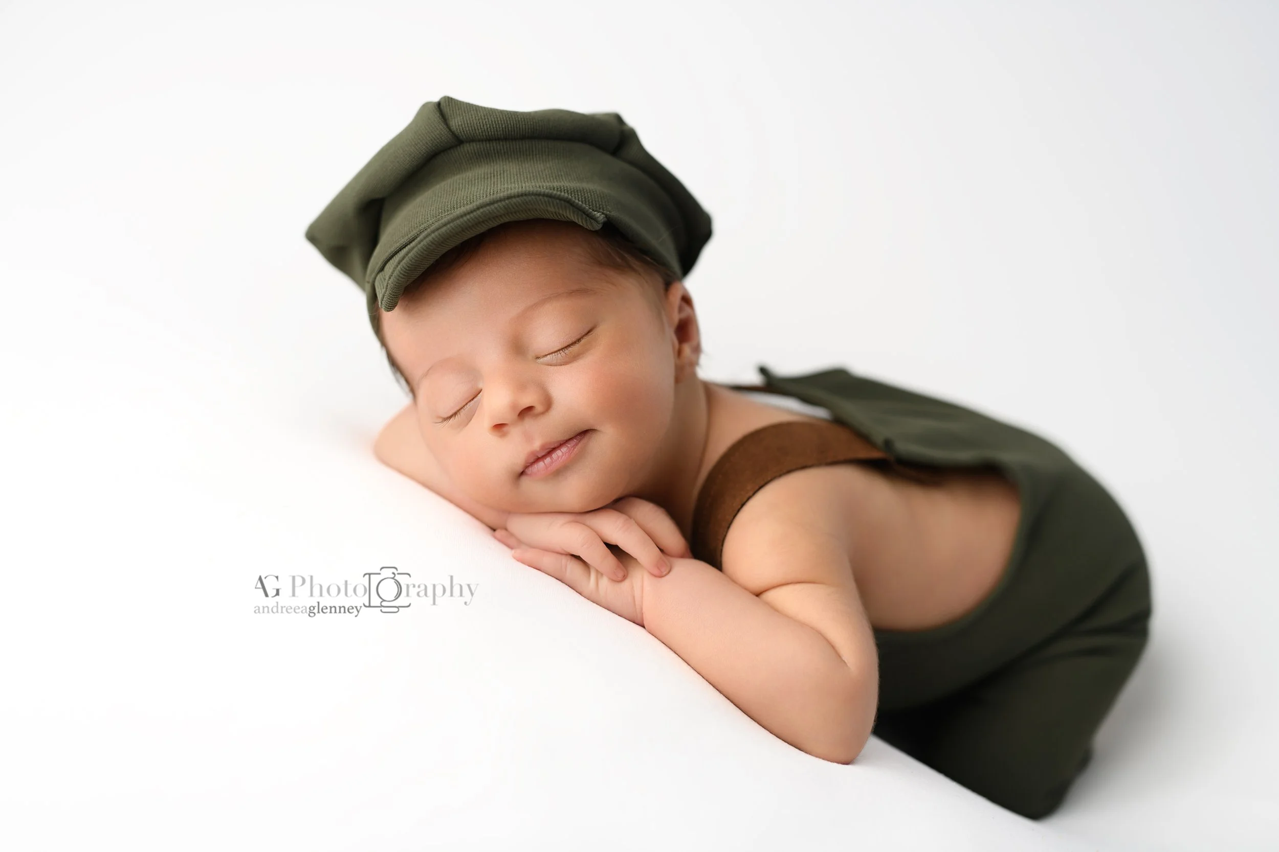 Sweet Newborn Baby Boy in Olive Green outfit