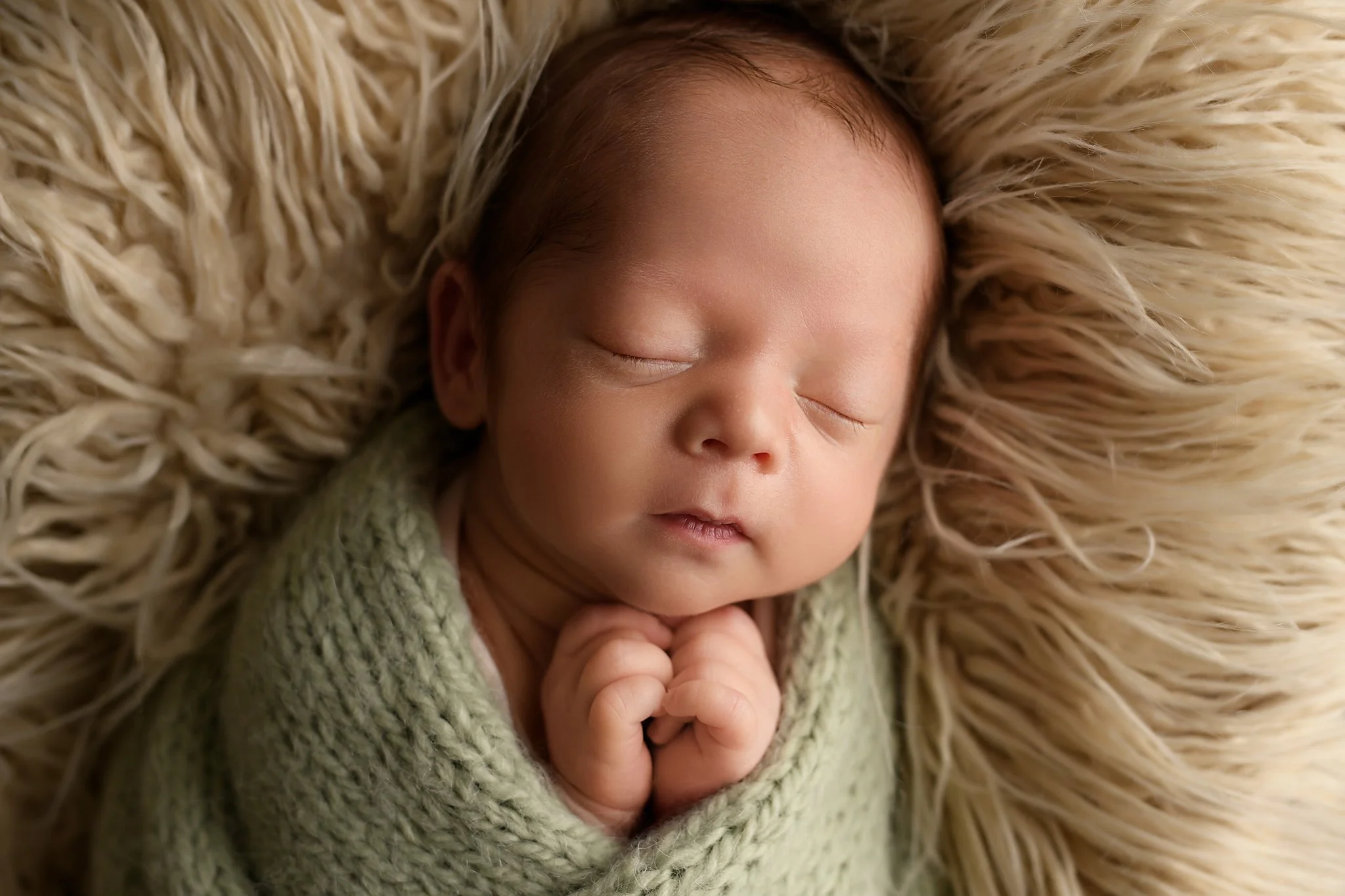 Newborn Baby in Olive Green Wrap | Alpharetta, GA Newborn Photography