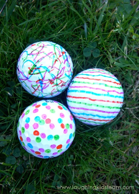 Sharpie decorated golf balls by Laughing Kids Learn.