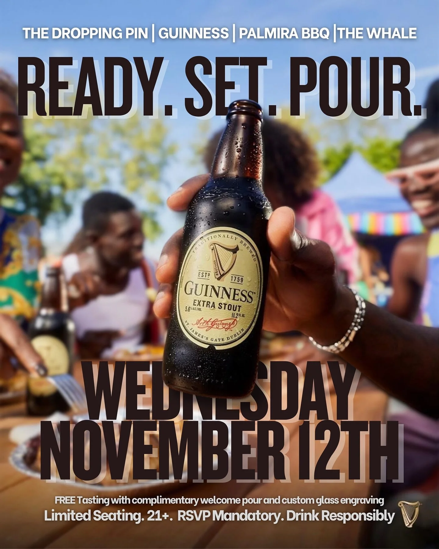 @thedroppingpin x @guinness x @palmirabbq x @thewhalechs 🔥 

This curated experience will feature a guided tasting led by Guinness Brewery Ambassador Ryan, pairing a trio of distinct Guinness styles with elevated bites from @palmirabbq. Each pairing