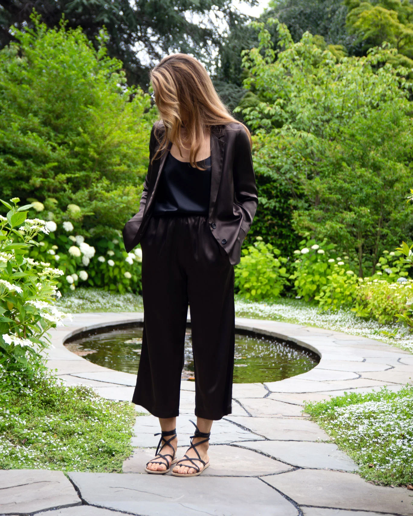 6397 Silk Blazer - Dark Taupe, $645 6397 Silk Tank - Black, $325 6397 Wide Leg Pull on Trouser - Dark Taupe, $475 Ancient Greek Morfi Sandal - Black w/ Leopard Sole, $280 To purchase call 425-453-7868, or visit us in store at La Ree Boutique.