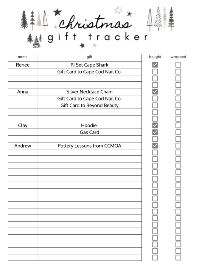 Printable Christmas List Black And White