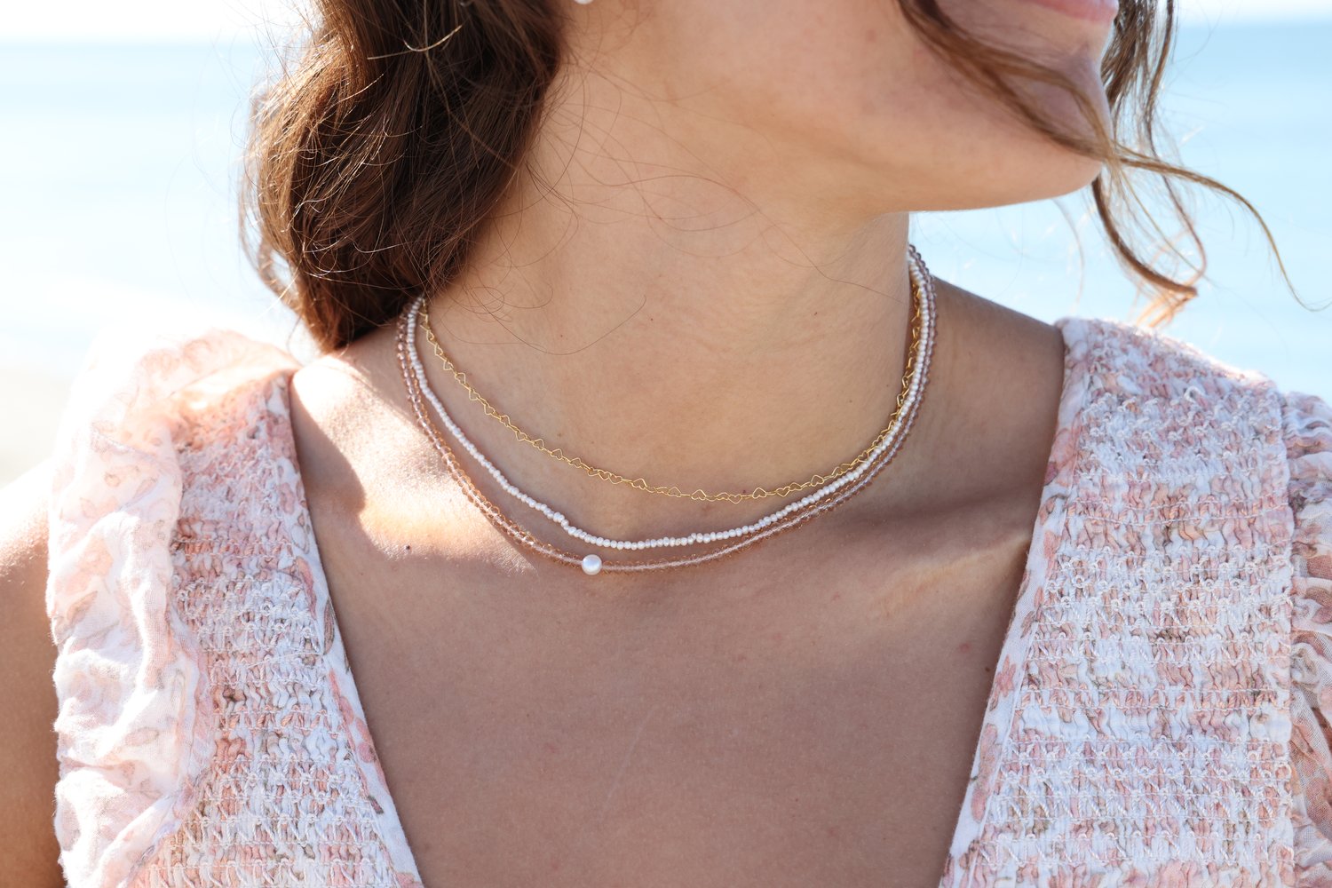 Dainty Pink Crystal and Pearl Choker Beach Necklace — Cape Cod Chokers