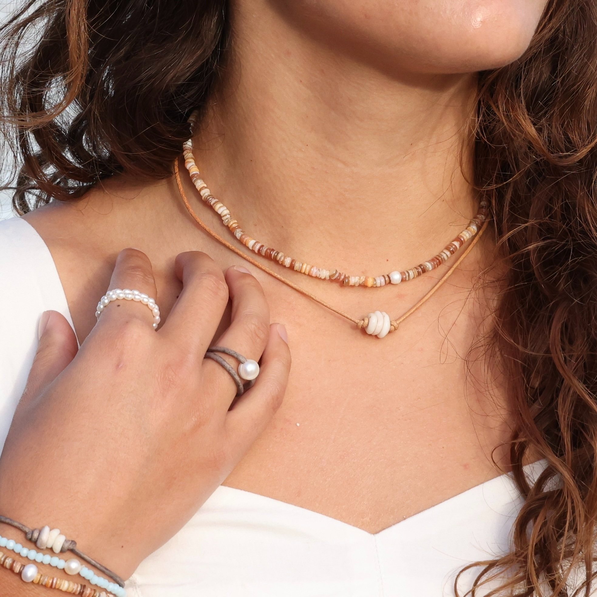 Leather + Pearl Ring — Cape Cod Chokers