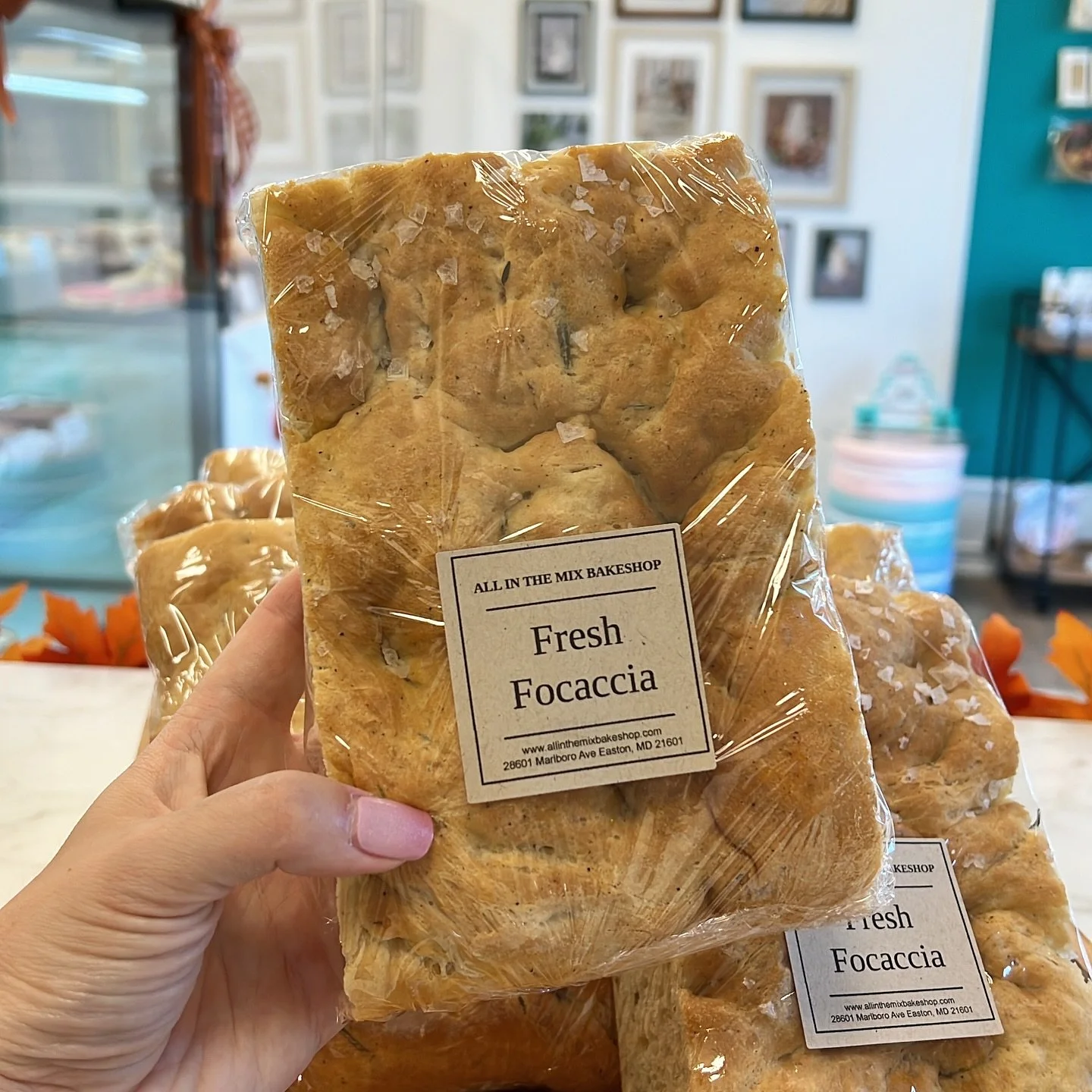 Fresh Focaccia Friday filled with herbs and topped sea salt! #freshfocacciafriday #allinthemixbakeshop #eastonmd #handmade #fromscratch