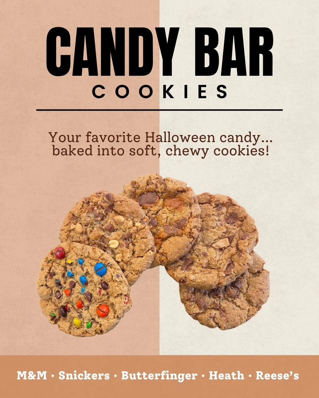 We are getting Halloween ready over here, first featuring our candy bar cookies πͺ Stop in and try one or all of them today! They will be here everyday till Halloween π»#handmade #fromscratch #allinthemixbakeshop #eastonmd #candybarcookies