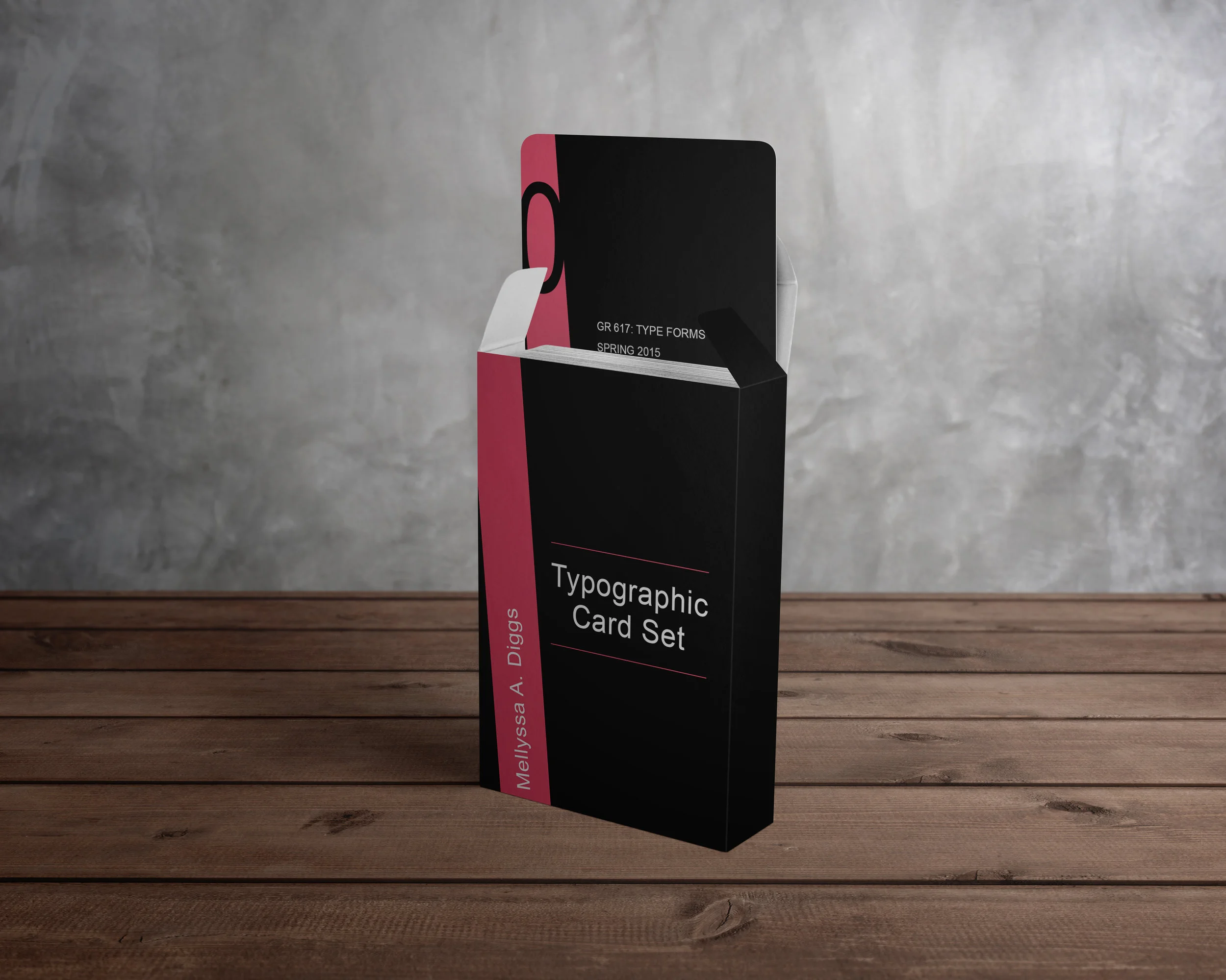 A typographic card set that shows the typeface from the Vox Classification. There are 11 cards in the set including the cover, table of contents, and colophon — giving a total of 14 cards.