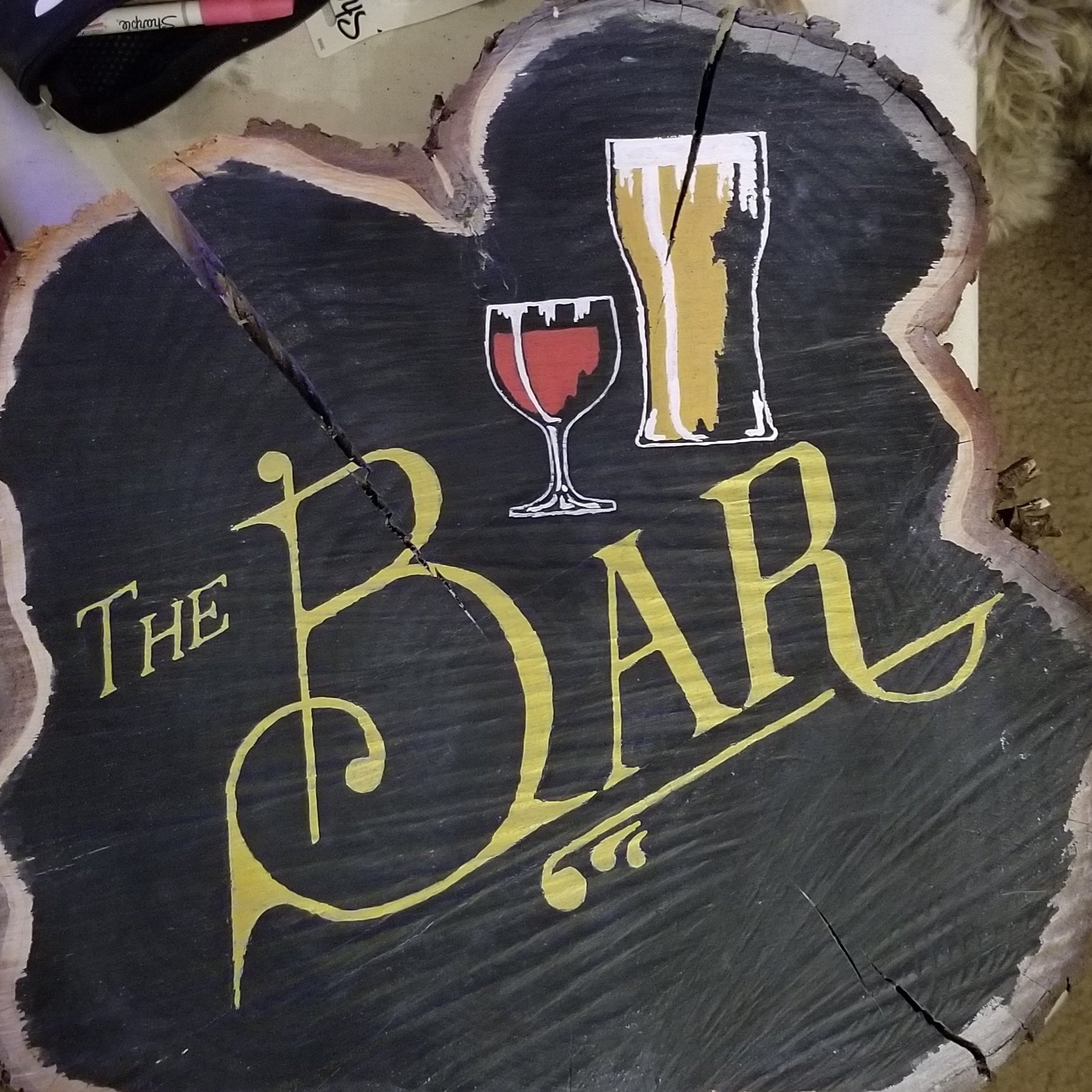   The Bar    Chalk Painted Wood Round Wedding Sign  