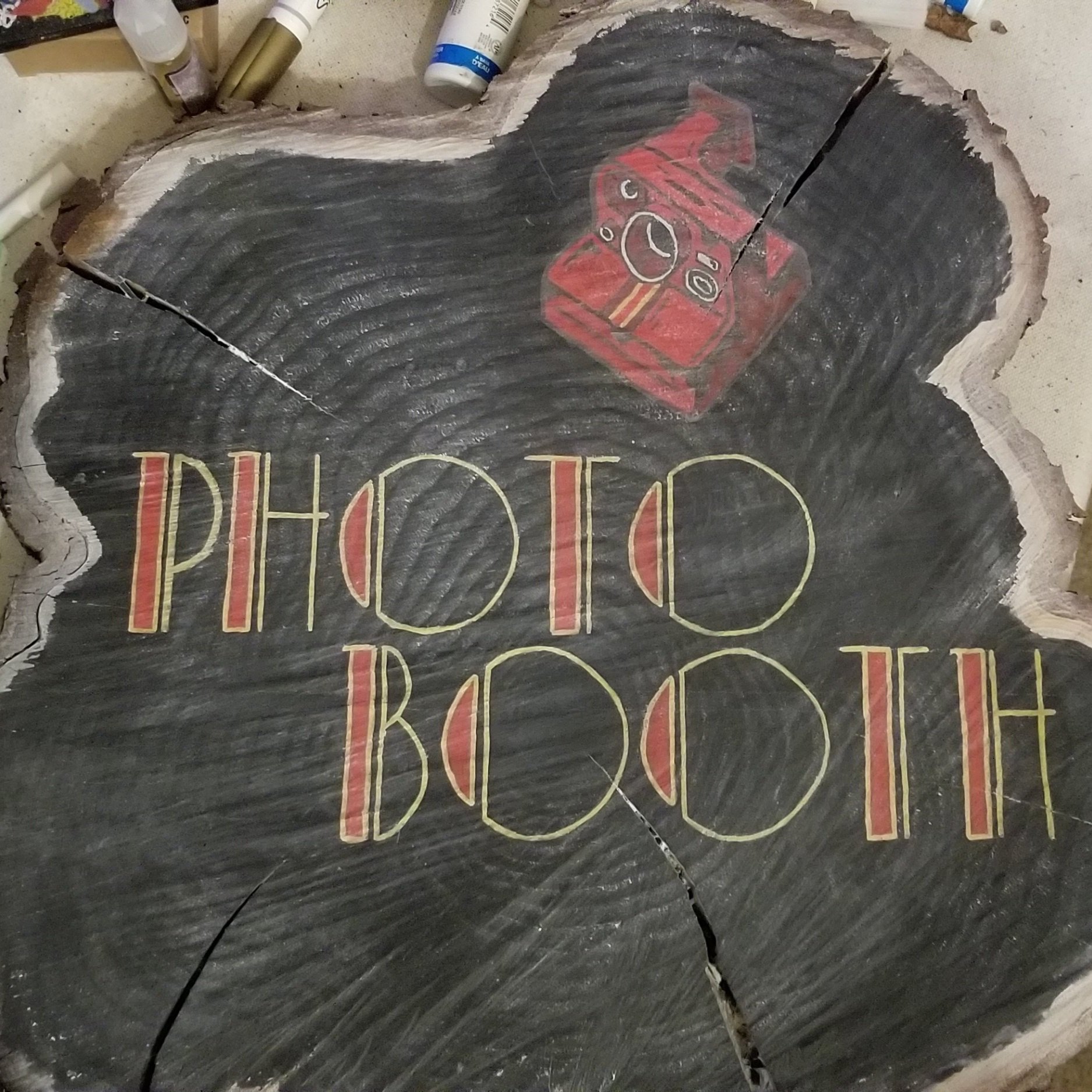   Photo Booth    Chalk Painted Wood Round Wedding Sign  