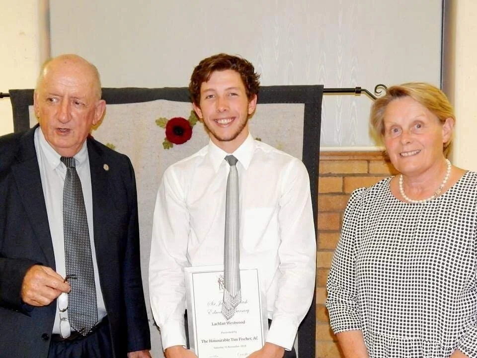 Tim Fisher and mayor of Jerilderie Ruth McRae presenting me with a local student scholarship. 2014