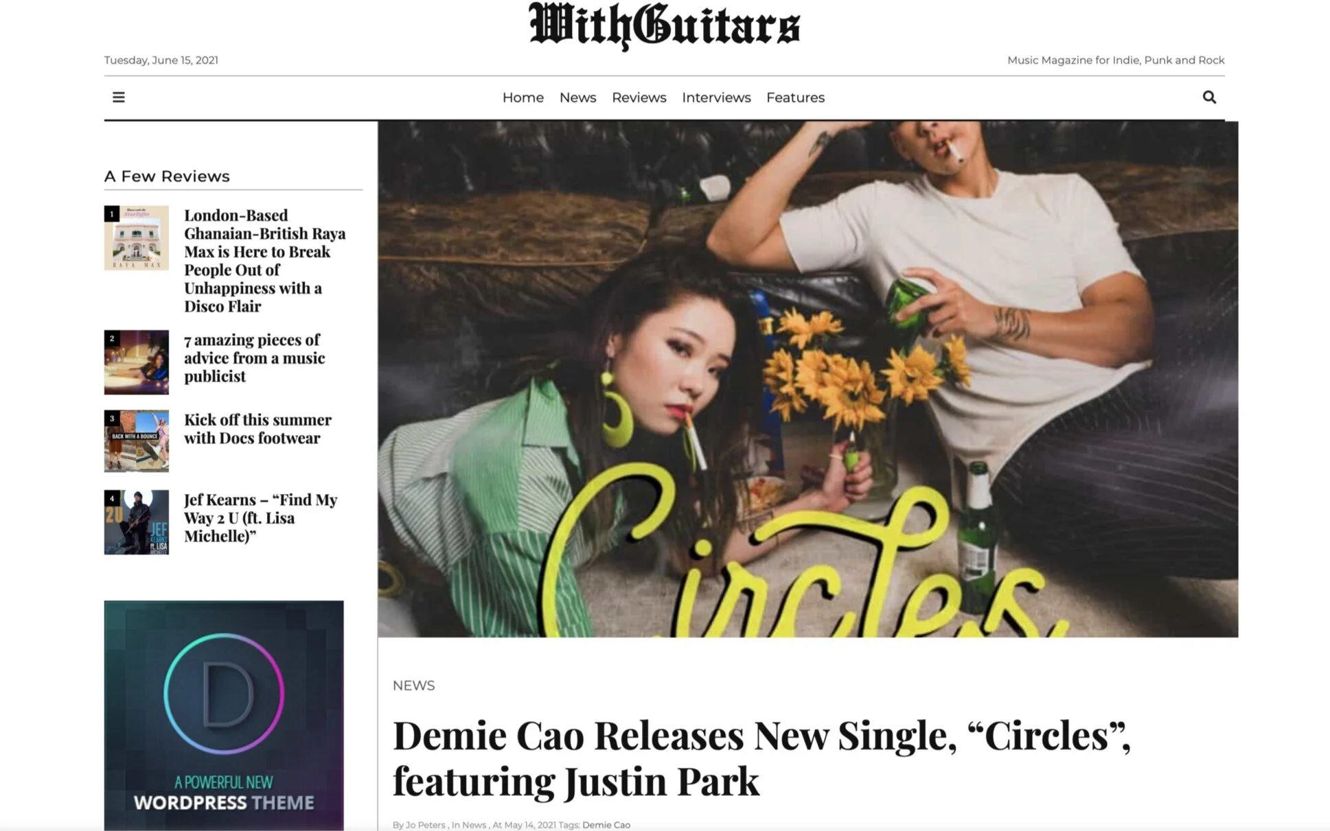 Demie Cao releases New Single, "Circles", featuring Justin Park