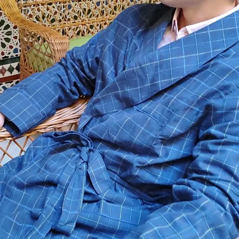 Batín de hombre cuadros azul/ celeste/amarillo con vivo azul