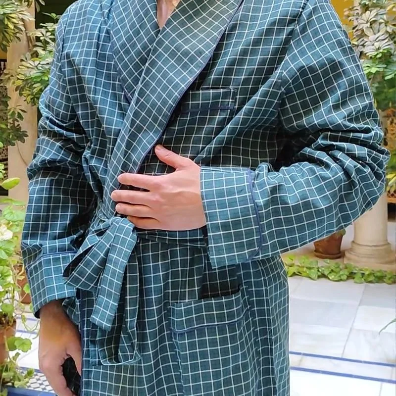 Batín de hombre cuadros verde/ azul/ blanco con vivo azul