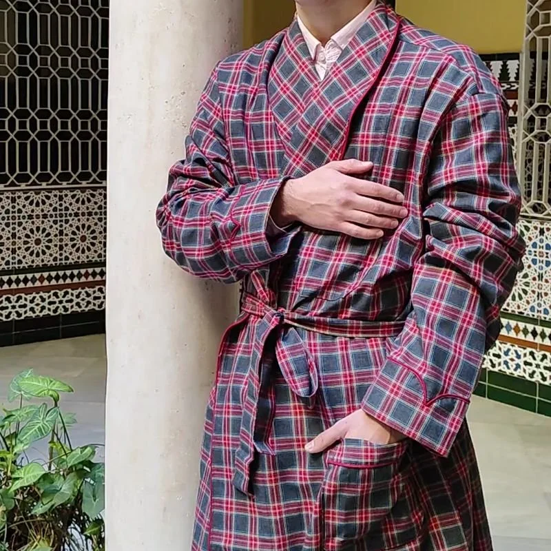 Batín de hombre cuadros rojo/ gris/ amarillo/ verde con vivo rojo