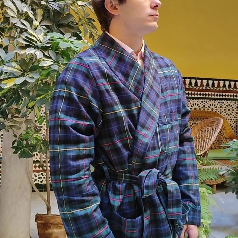 Batín de hombre cuadros azul/ verde/ amarillo/ rojo con vivo azul