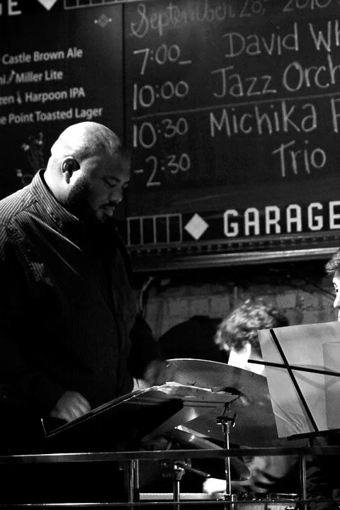  David White, Music Director, David White Jazz Orchestra. Nick Consol, piano. Live in performance at Garage Restauraunt and Cafe. New York, NY. 2011.   