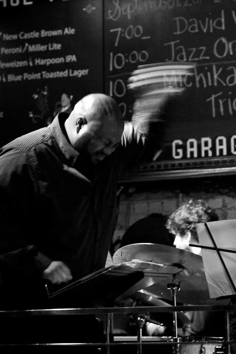 David White, Music Director, David White Jazz Orchestra. Nick Consol, piano. Live in performance at Garage Restauraunt and Cafe. New York, NY. 2011.   