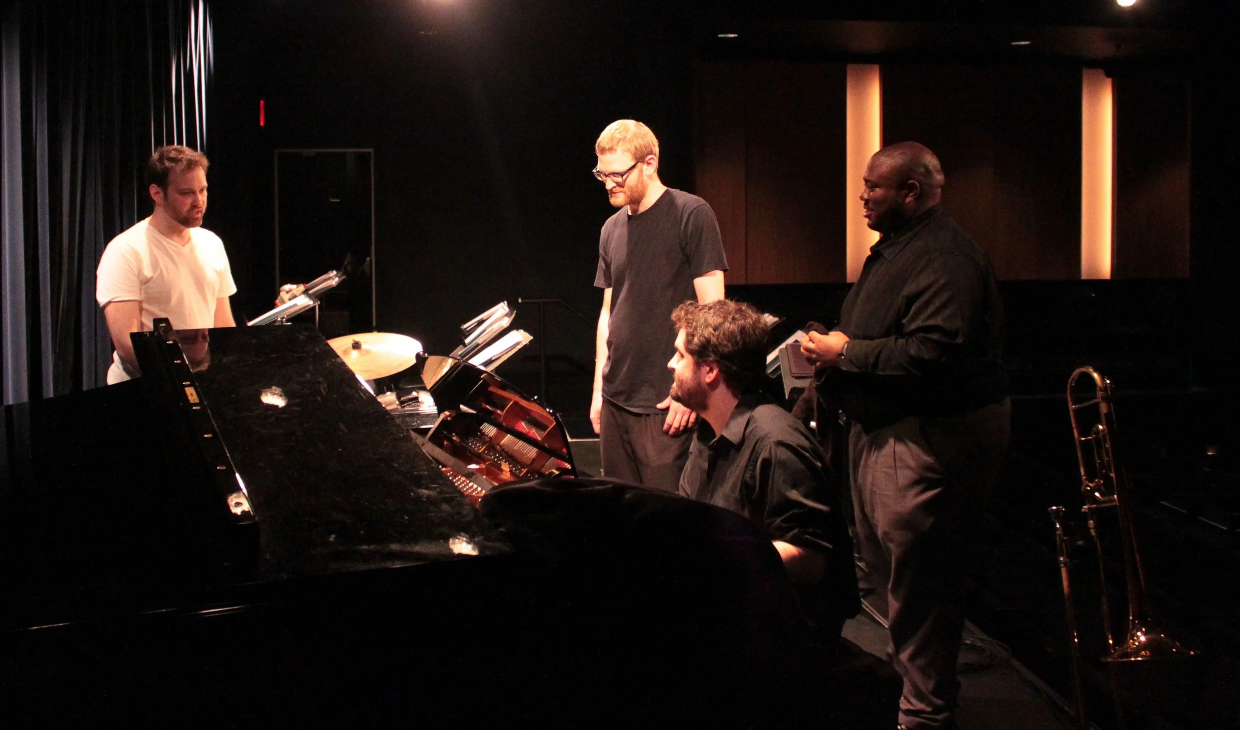  Ryan Cavan, drums, Doug Drewes, bass, Nick Consol, piano, David White, Music Director. David White Jazz Orchestra live in performance at Symphony Space. New York, NY. 2011. Photo by Donna Davis. 