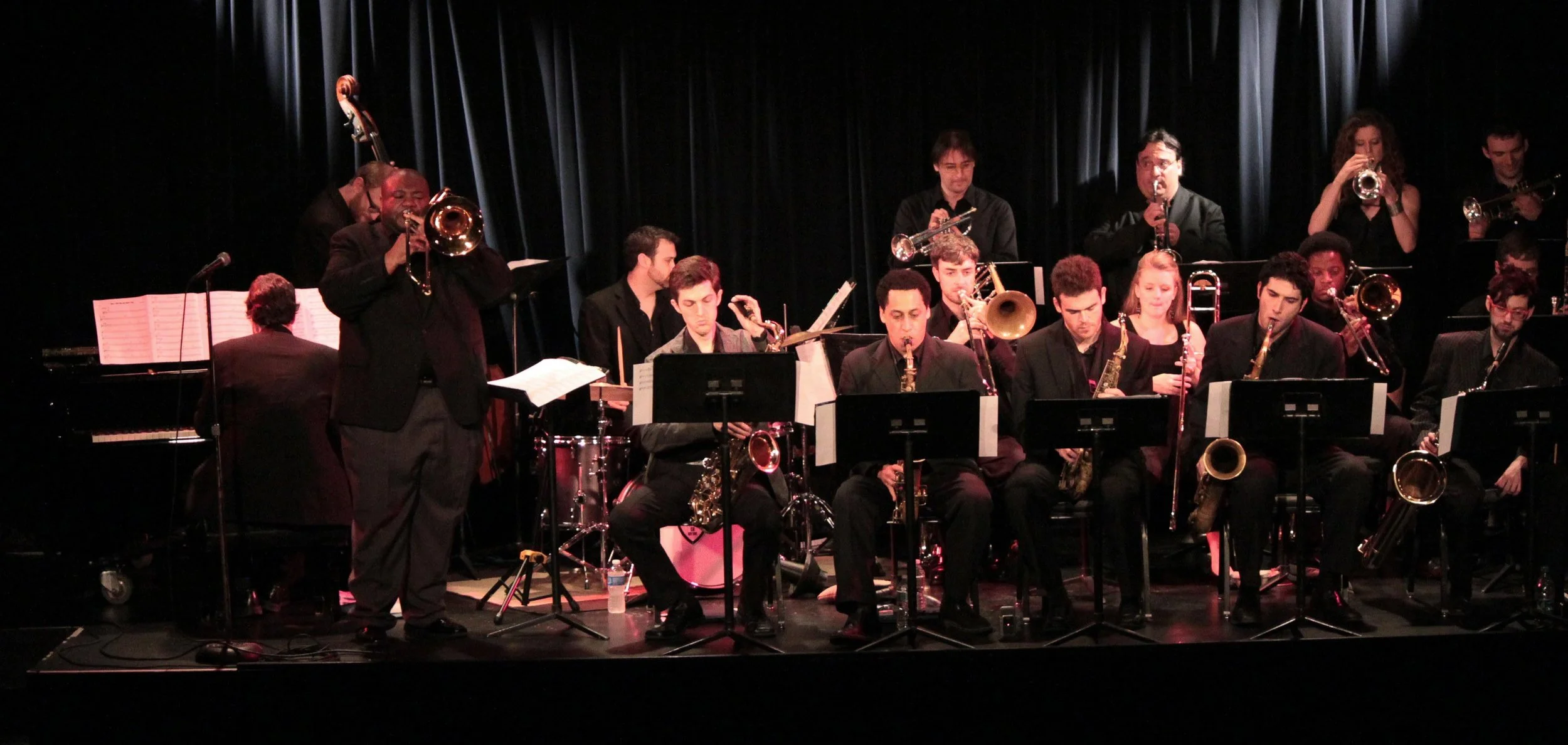  Volker Goetze, trumpet, Irv Grossman, trumpet, Alicia Rau, trumpet, Michael Irwin, trumpet. Rick Parker, trombone, Melissa Gardiner, trombone, Barry Cooper, trombone, Robert Stattel, bass trombone. Sam Taylor, tenor saxophone, Omar Daniels, alto sax