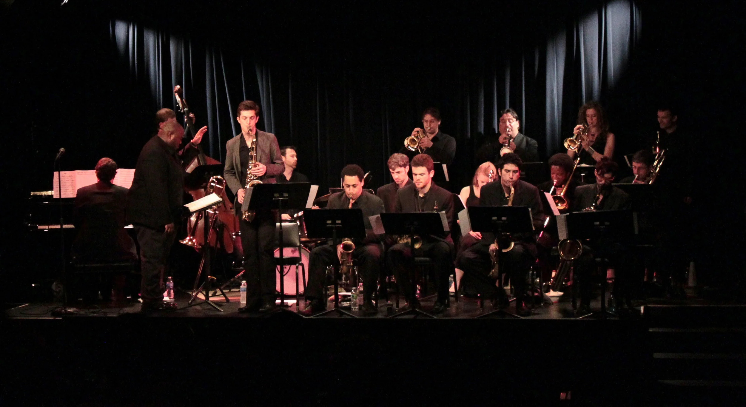  Volker Goetze, trumpet, Irv Grossman, trumpet, Alicia Rau, trumpet, Michael Irwin, trumpet. Rick Parker, trombone, Melissa Gardiner, trombone, Barry Cooper, trombone, Robert Stattel, bass trombone. Sam Taylor, tenor saxophone, Omar Daniels, alto sax