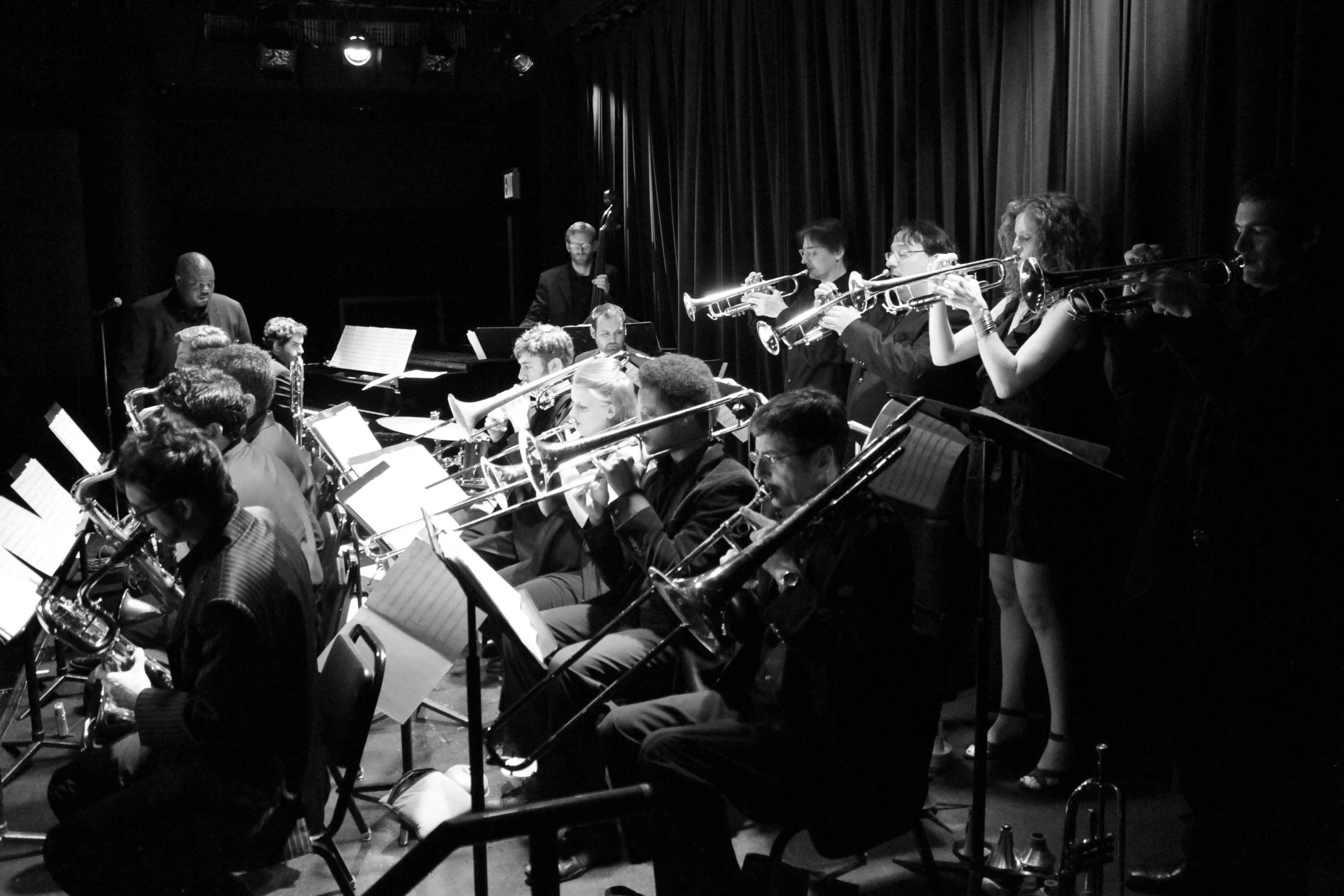  Volker Goetze, trumpet, Irv Grossman, trumpet, Alicia Rau, trumpet, Michael Irwin, trumpet. Rick Parker, trombone, Melissa Gardiner, trombone, Barry Cooper, trombone, Robert Stattel, bass trombone. Sam Taylor, tenor saxophone, Omar Daniels, alto sax