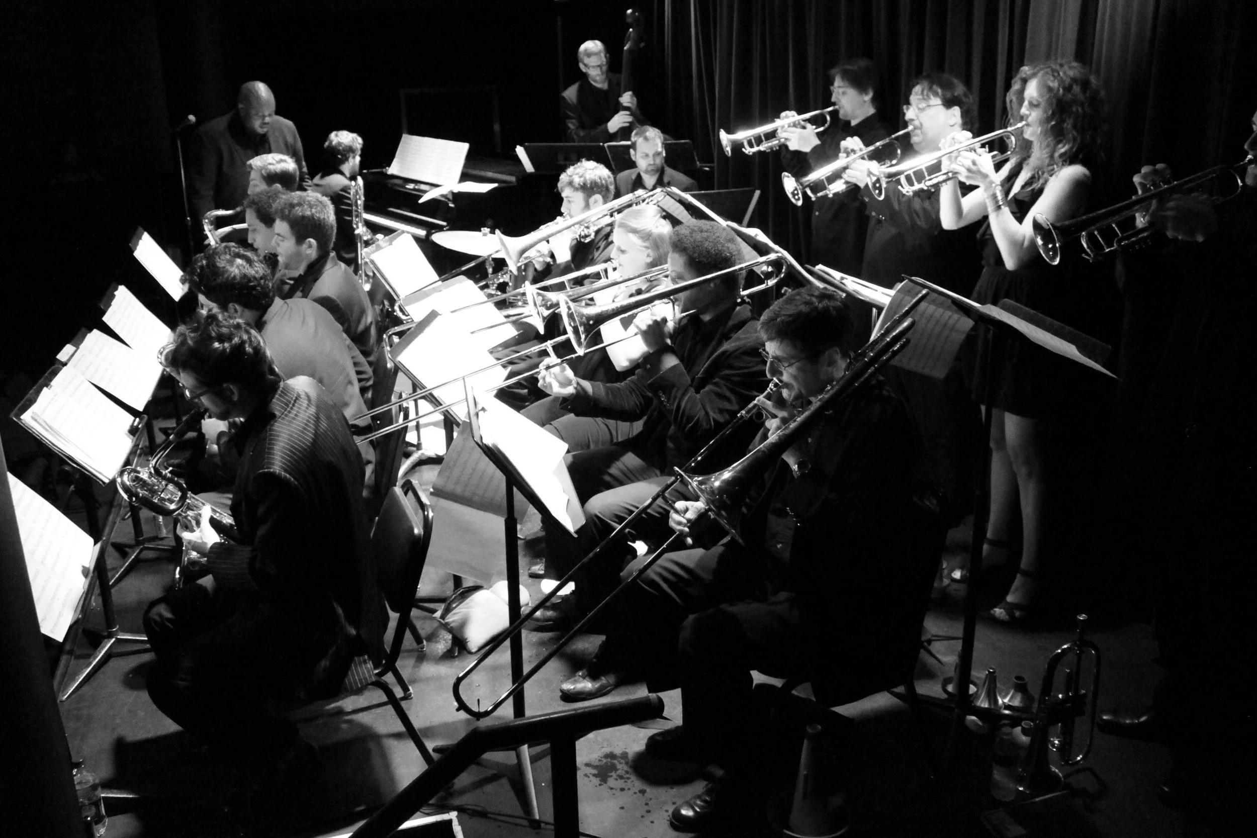  Volker Goetze, trumpet, Irv Grossman, trumpet, Alicia Rau, trumpet, Michael Irwin, trumpet. Rick Parker, trombone, Melissa Gardiner, trombone, Barry Cooper, trombone, Robert Stattel, bass trombone. Sam Taylor, tenor saxophone, Omar Daniels, alto sax