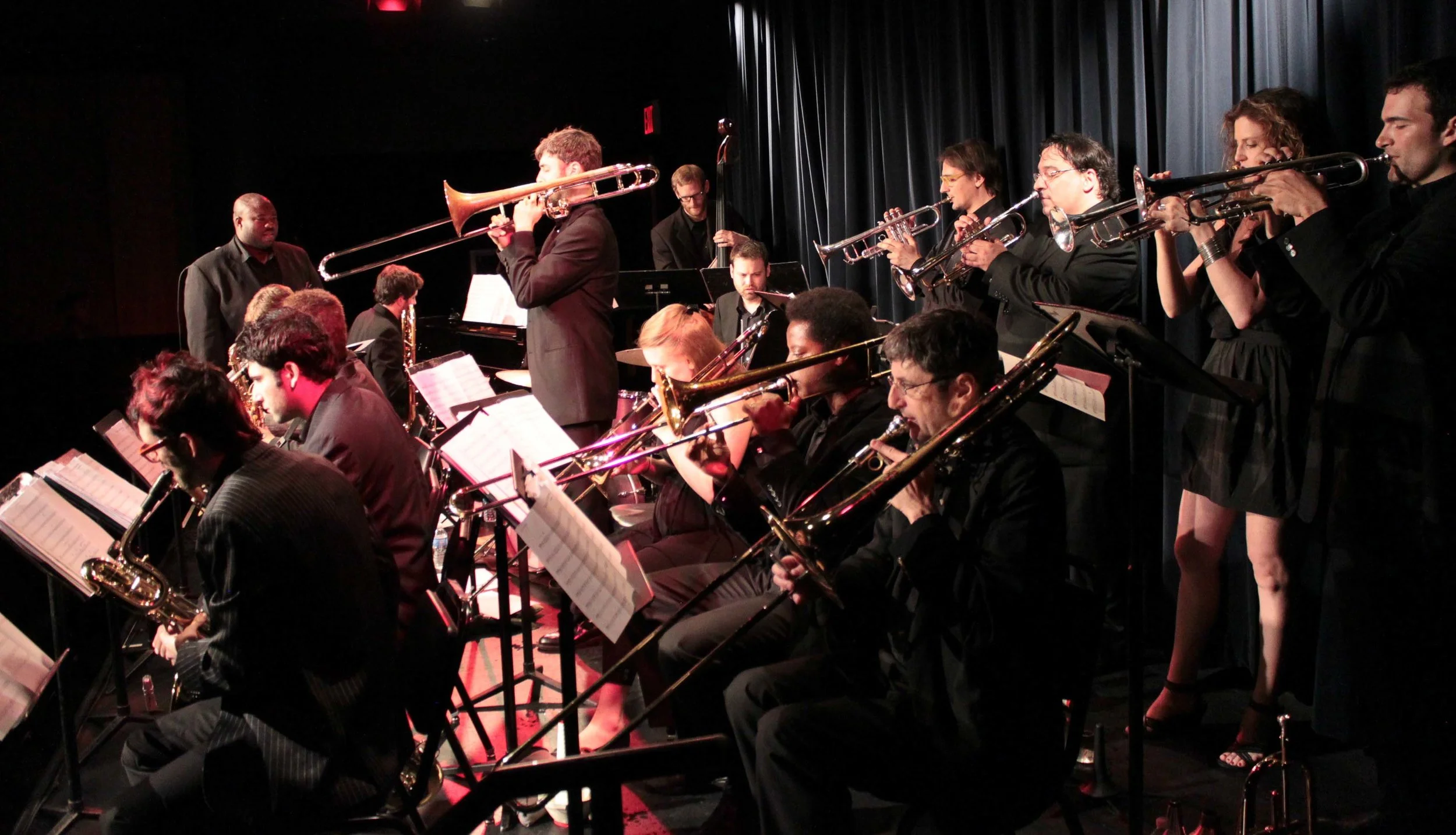  Volker Goetze, trumpet, Irv Grossman, trumpet, Alicia Rau, trumpet, Michael Irwin, trumpet. Rick Parker, trombone, Melissa Gardiner, trombone, Barry Cooper, trombone, Robert Stattel, bass trombone. Sam Taylor, tenor saxophone, Omar Daniels, alto sax