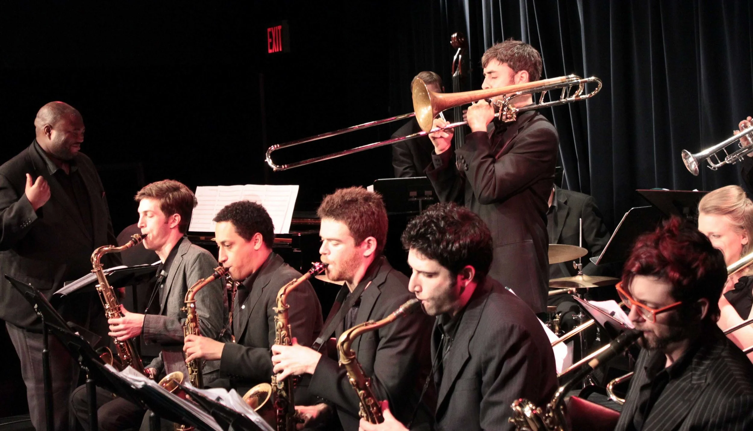  Rick Parker, trombone, Melissa Gardiner, trombone. Sam Taylor, tenor saxophone, Omar Daniels, alto saxophone, Andrew Gould, alto saxophone, Sam Dillon, tenor saxophone, Stephen Plekan, baritone saxophone. David White, Music Director. David White Jaz