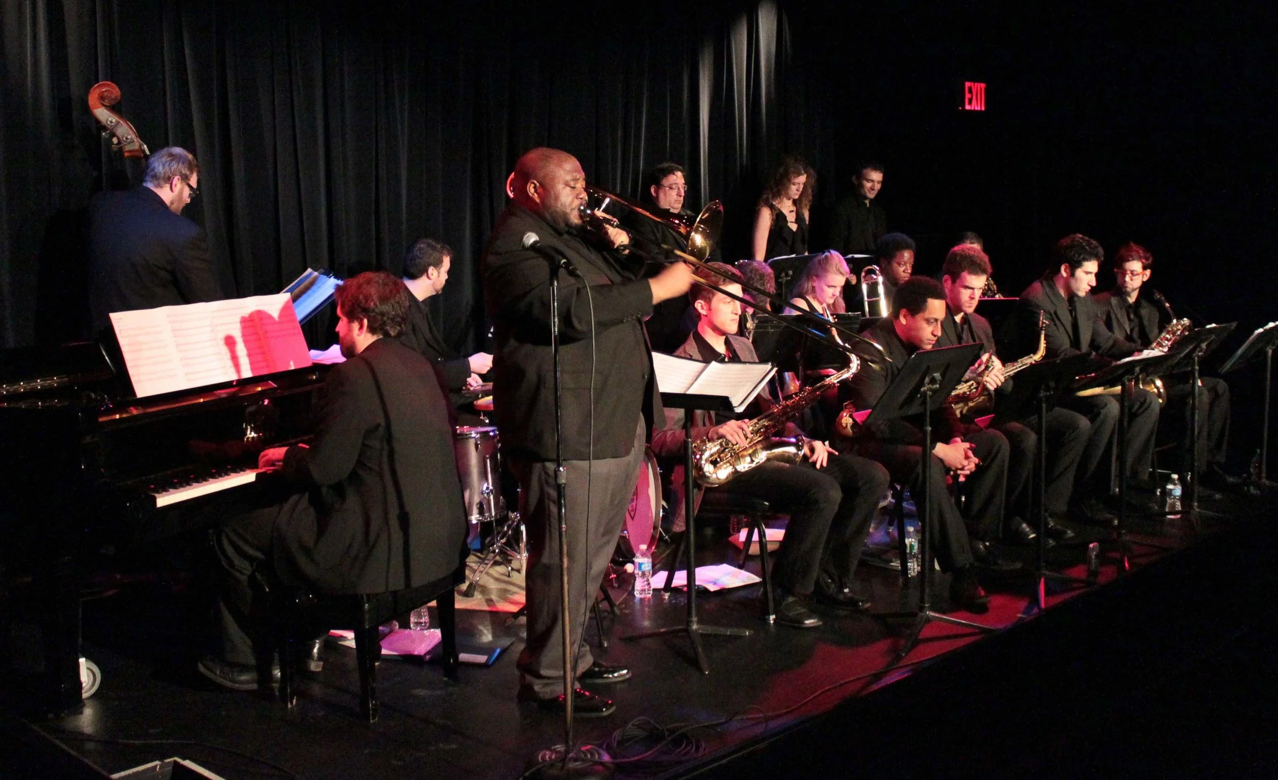  Volker Goetze, trumpet, Irv Grossman, trumpet, Alicia Rau, trumpet, Michael Irwin, trumpet. Rick Parker, trombone, Melissa Gardiner, trombone, Barry Cooper, trombone, Robert Stattel, bass trombone. Sam Taylor, tenor saxophone, Omar Daniels, alto sax