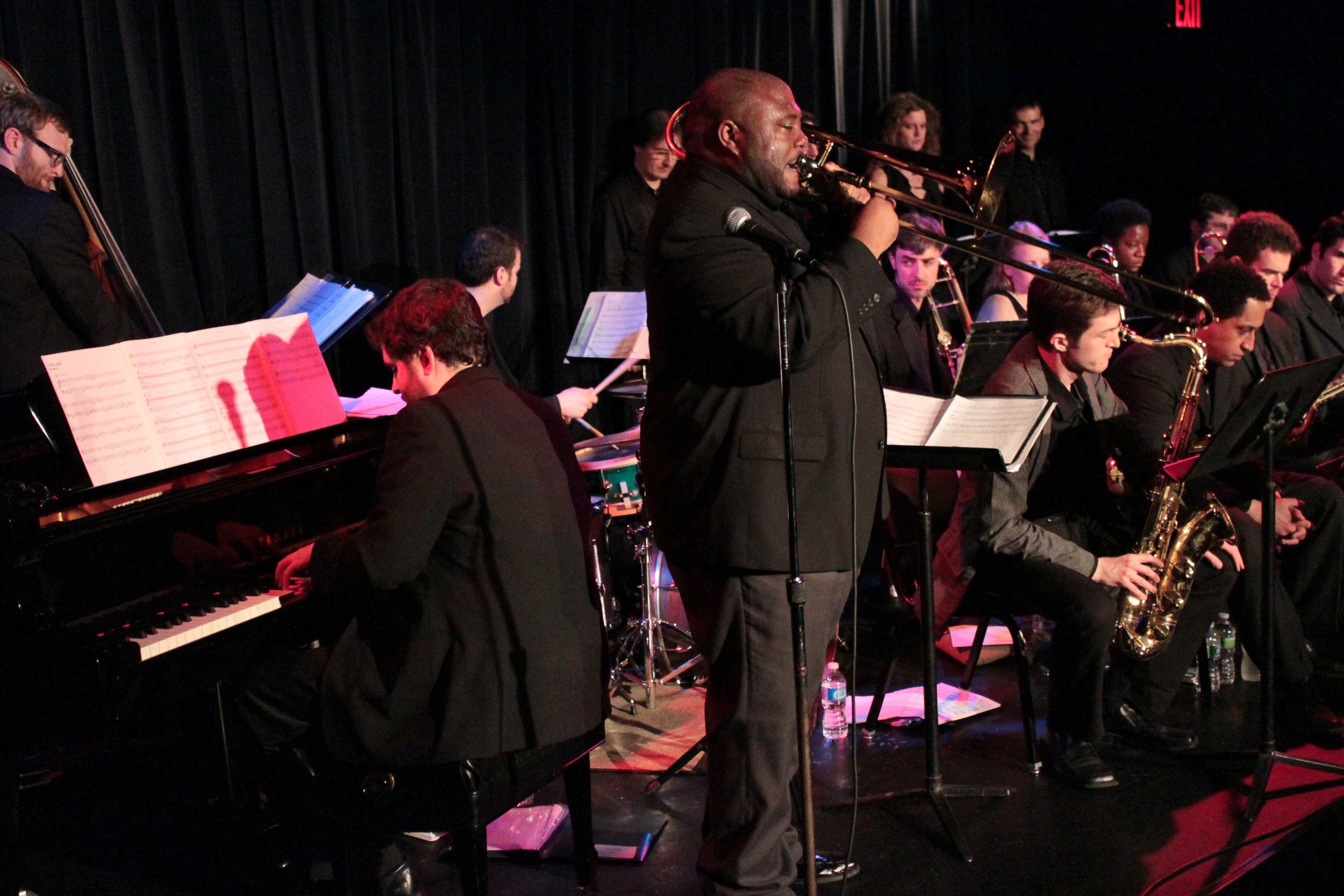  Volker Goetze, trumpet, Irv Grossman, trumpet, Alicia Rau, trumpet, Michael Irwin, trumpet. Rick Parker, trombone, Melissa Gardiner, trombone, Barry Cooper, trombone, Robert Stattel, bass trombone. Sam Taylor, tenor saxophone, Omar Daniels, alto sax