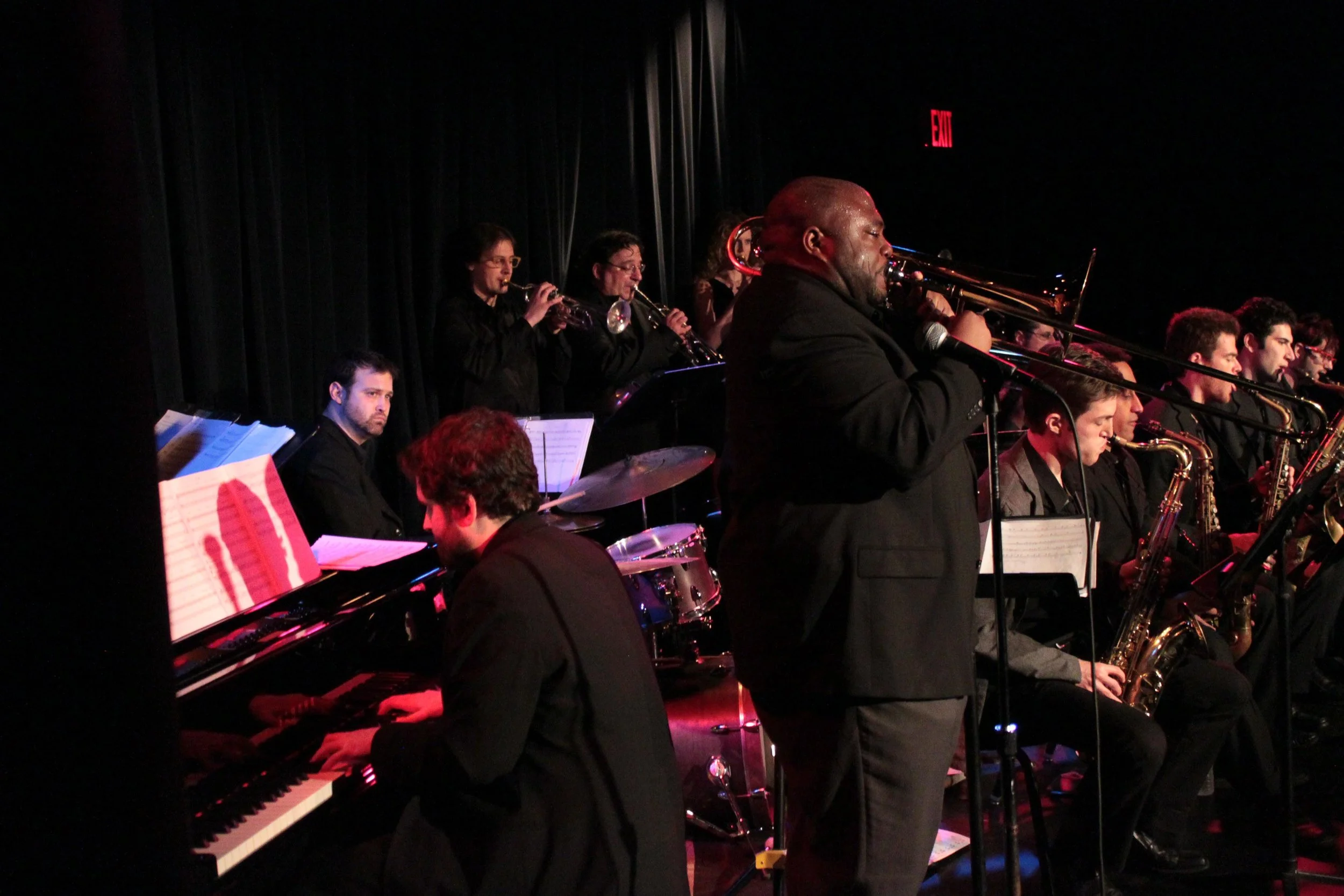  Volker Goetze, trumpet, Irv Grossman, trumpet, Alicia Rau, trumpet, Michael Irwin, trumpet. Rick Parker, trombone, Melissa Gardiner, trombone, Barry Cooper, trombone, Robert Stattel, bass trombone. Sam Taylor, tenor saxophone, Omar Daniels, alto sax