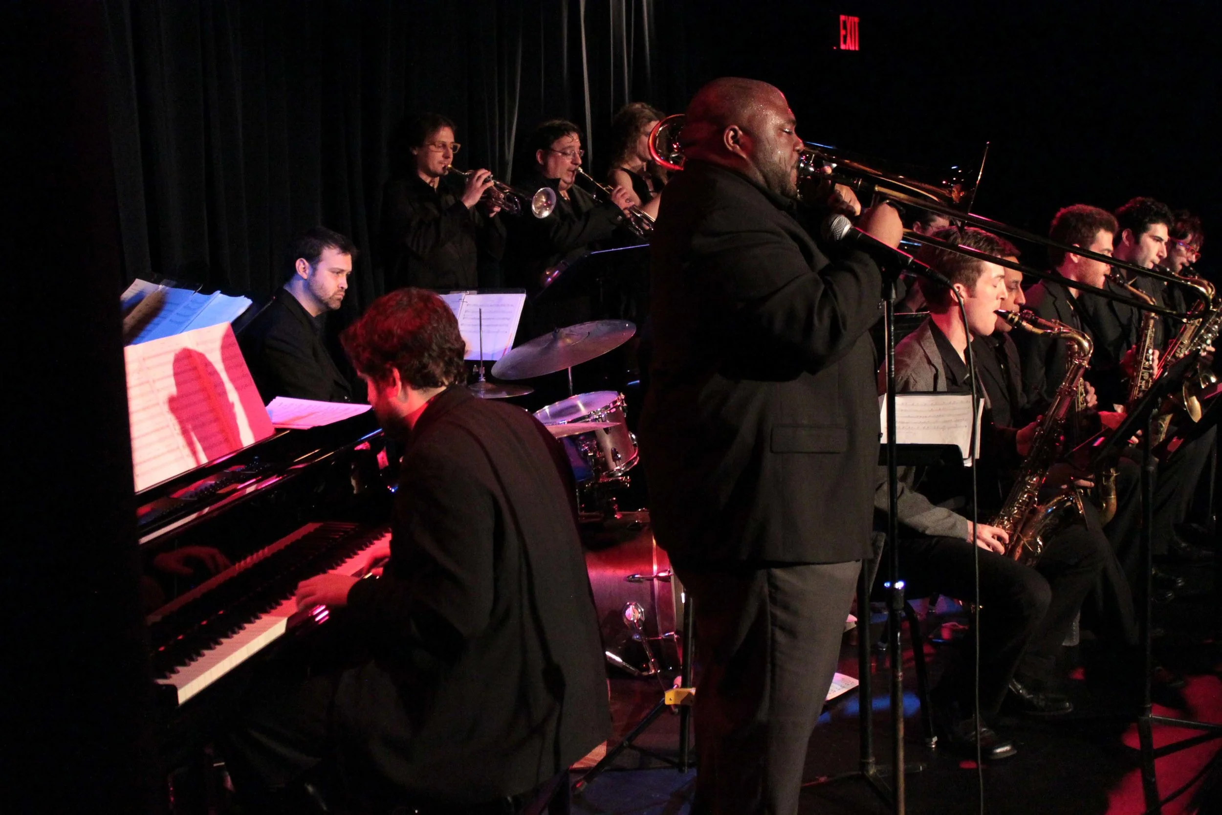  Volker Goetze, trumpet, Irv Grossman, trumpet, Alicia Rau, trumpet, Michael Irwin, trumpet. Rick Parker, trombone, Melissa Gardiner, trombone, Barry Cooper, trombone, Robert Stattel, bass trombone. Sam Taylor, tenor saxophone, Omar Daniels, alto sax