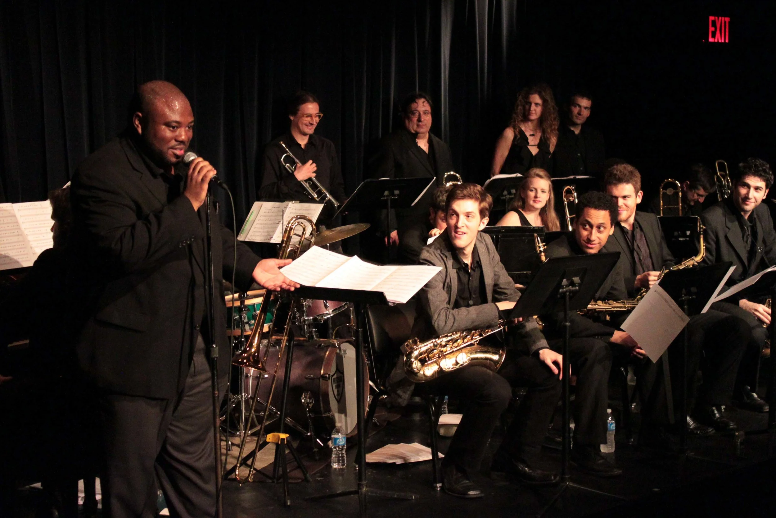  Volker Goetze, trumpet, Irv Grossman, trumpet, Alicia Rau, trumpet, Michael Irwin, trumpet. Rick Parker, trombone, Melissa Gardiner, trombone, Barry Cooper, trombone, Robert Stattel, bass trombone. Sam Taylor, tenor saxophone, Omar Daniels, alto sax