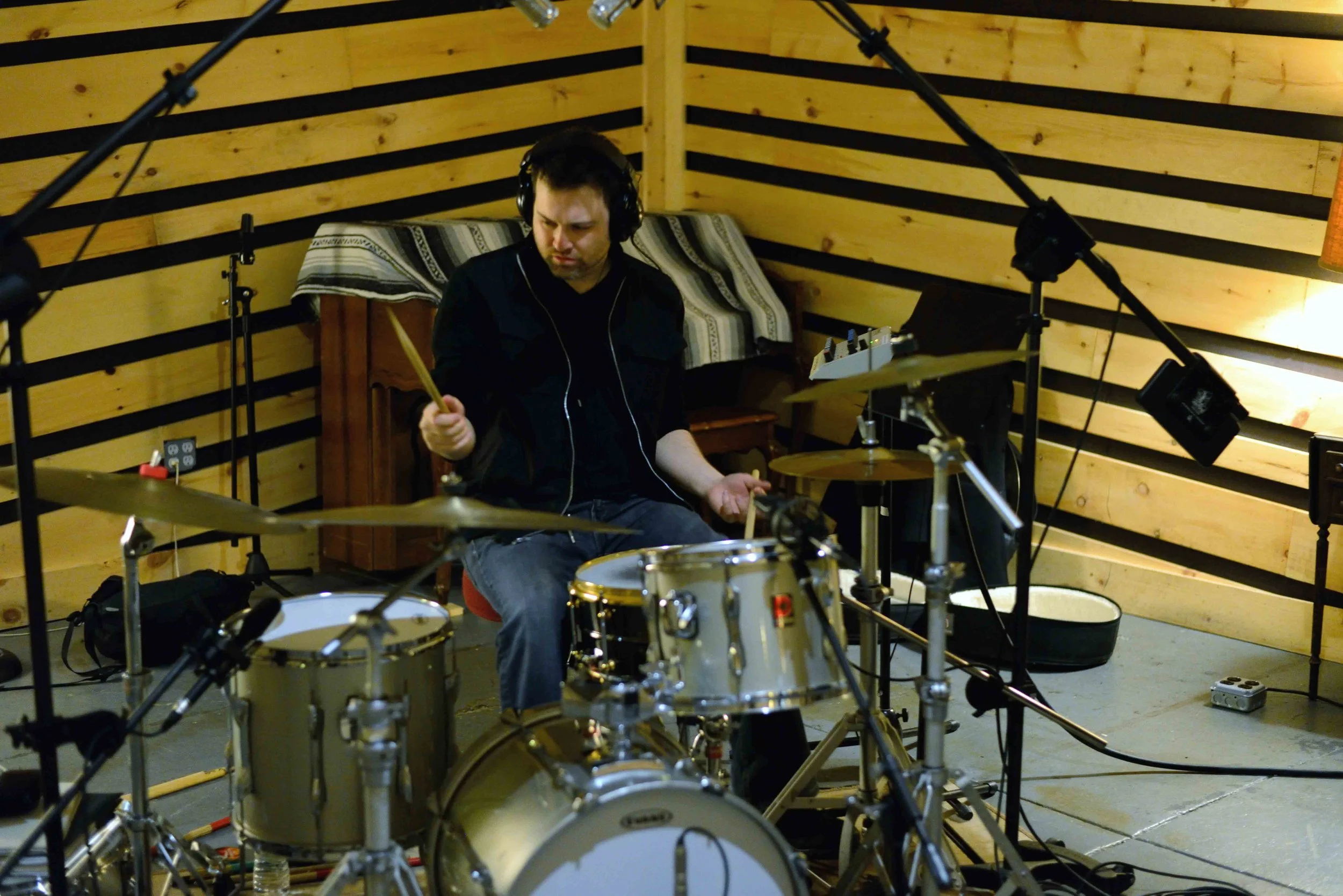  Ryan Cavan, drums. David White Jazz Orchestra. The Chase. Mister Shepherd Records (MSR-10615). Recording session at The Bunker Studio, Brooklyn, NY. 2014. Photo by Joe Josephs.   