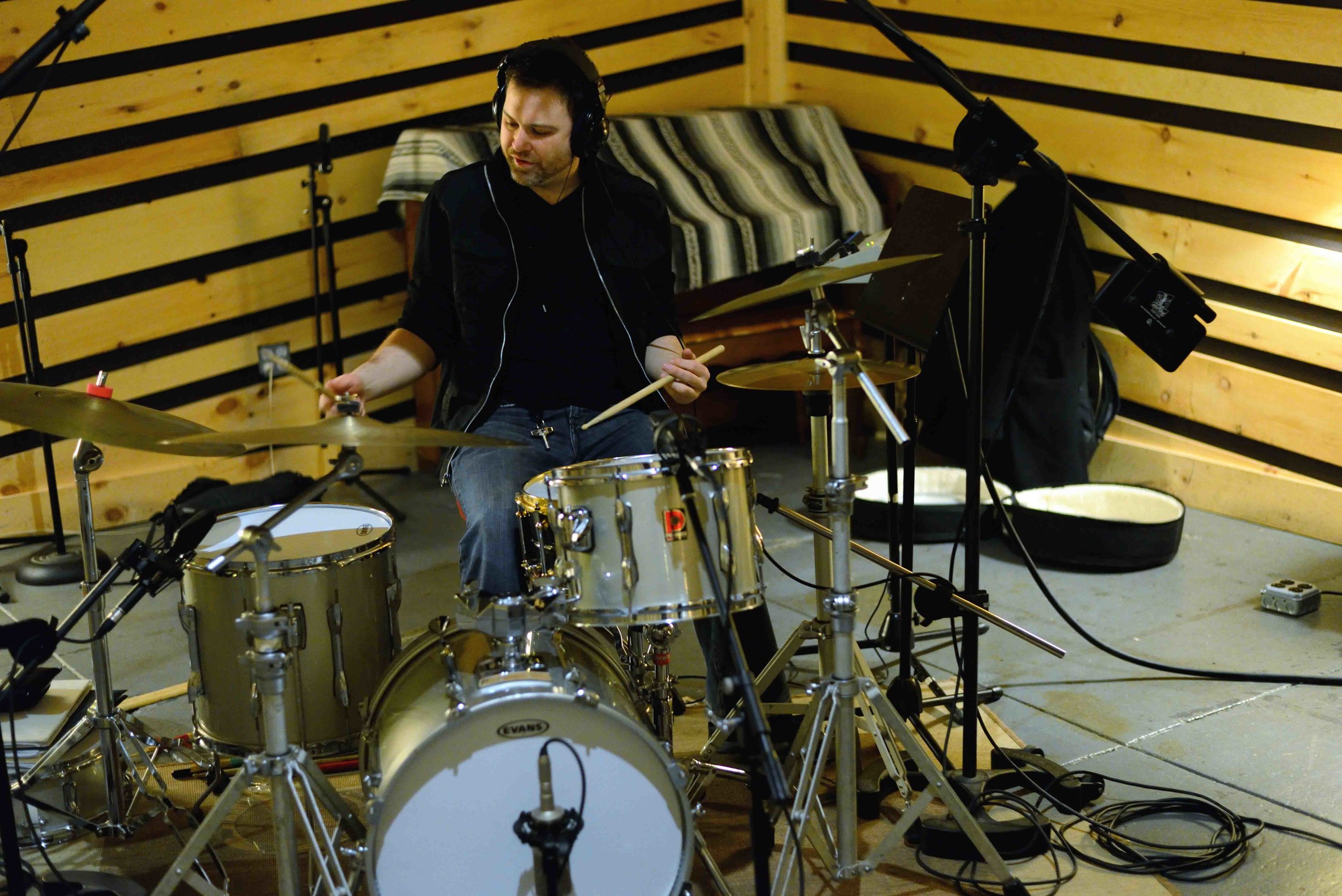  Ryan Cavan, drums. David White Jazz Orchestra. The Chase. Mister Shepherd Records (MSR-10615). Recording session at The Bunker Studio, Brooklyn, NY. 2014. Photo by Joe Josephs.   