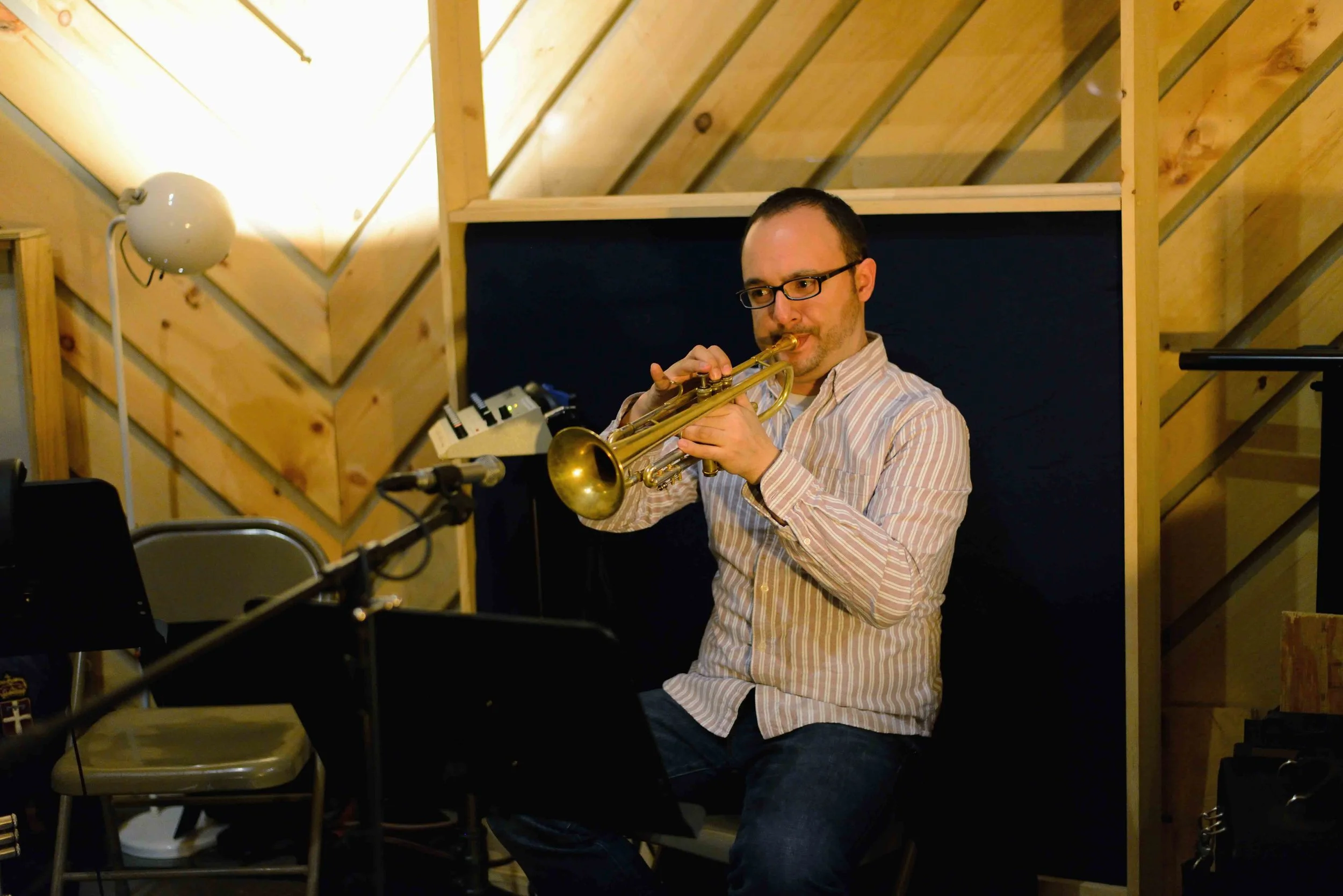  Pablo Masis, trumpet. David White Jazz Orchestra. The Chase. Mister Shepherd Records (MSR-10615). Recording session at The Bunker Studio, Brooklyn, NY. 2014. Photo by Joe Josephs.   