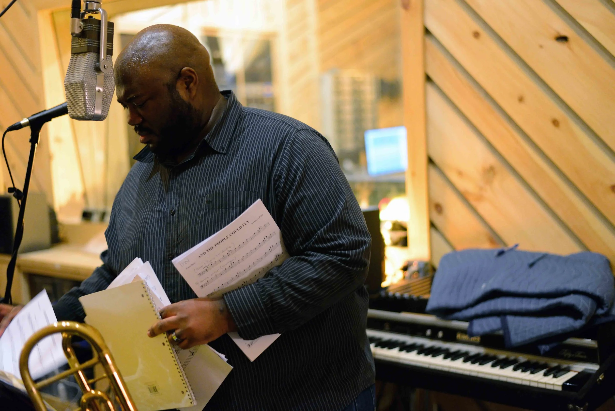  David White, Music Director. David White Jazz Orchestra. The Chase. Mister Shepherd Records (MSR-10615). Recording session at The Bunker Studio, Brooklyn, NY. 2014. Photo by Joe Josephs.   